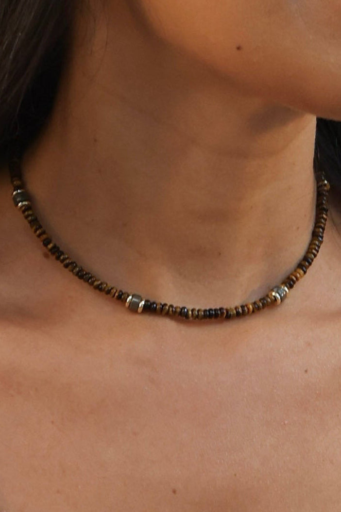 Tiger’s Eye + Pyrite Choker