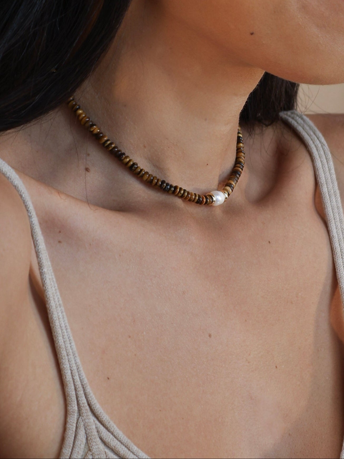 Tiger’s Eye + Pearl Choker