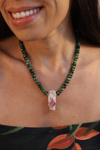 Faceted Ruby Zoisite + Raw Pink Tourmaline in Quartz Necklace