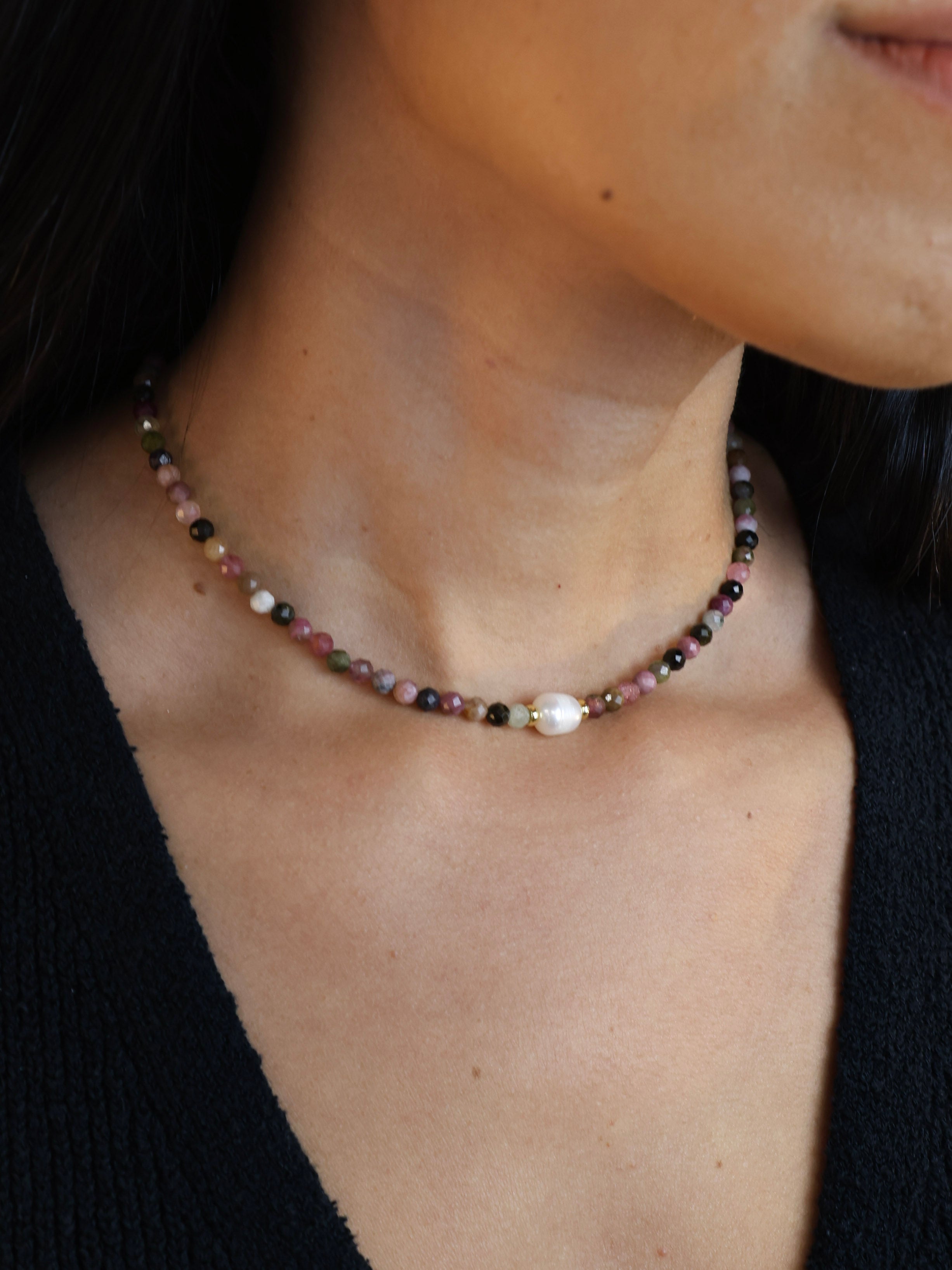 Multicolor Tourmaline + Pearl Choker