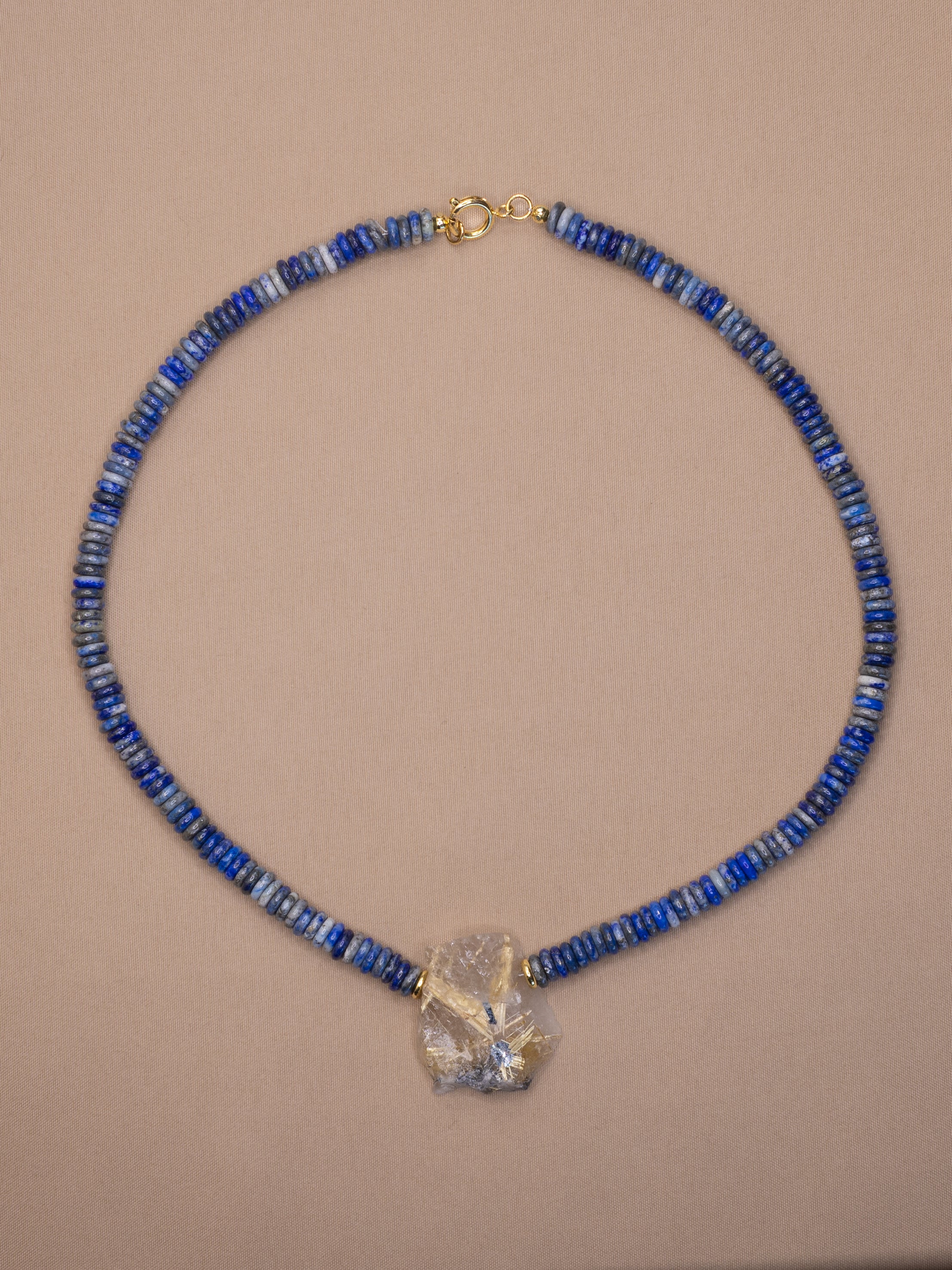 Lapis Lazuli + Raw Golden Rutile Quartz Necklace