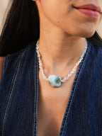 Rainbow Moonstone + Larimar Necklace