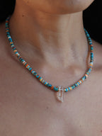 Turquoise + Spiny Oyster Choker with Quartz Accent