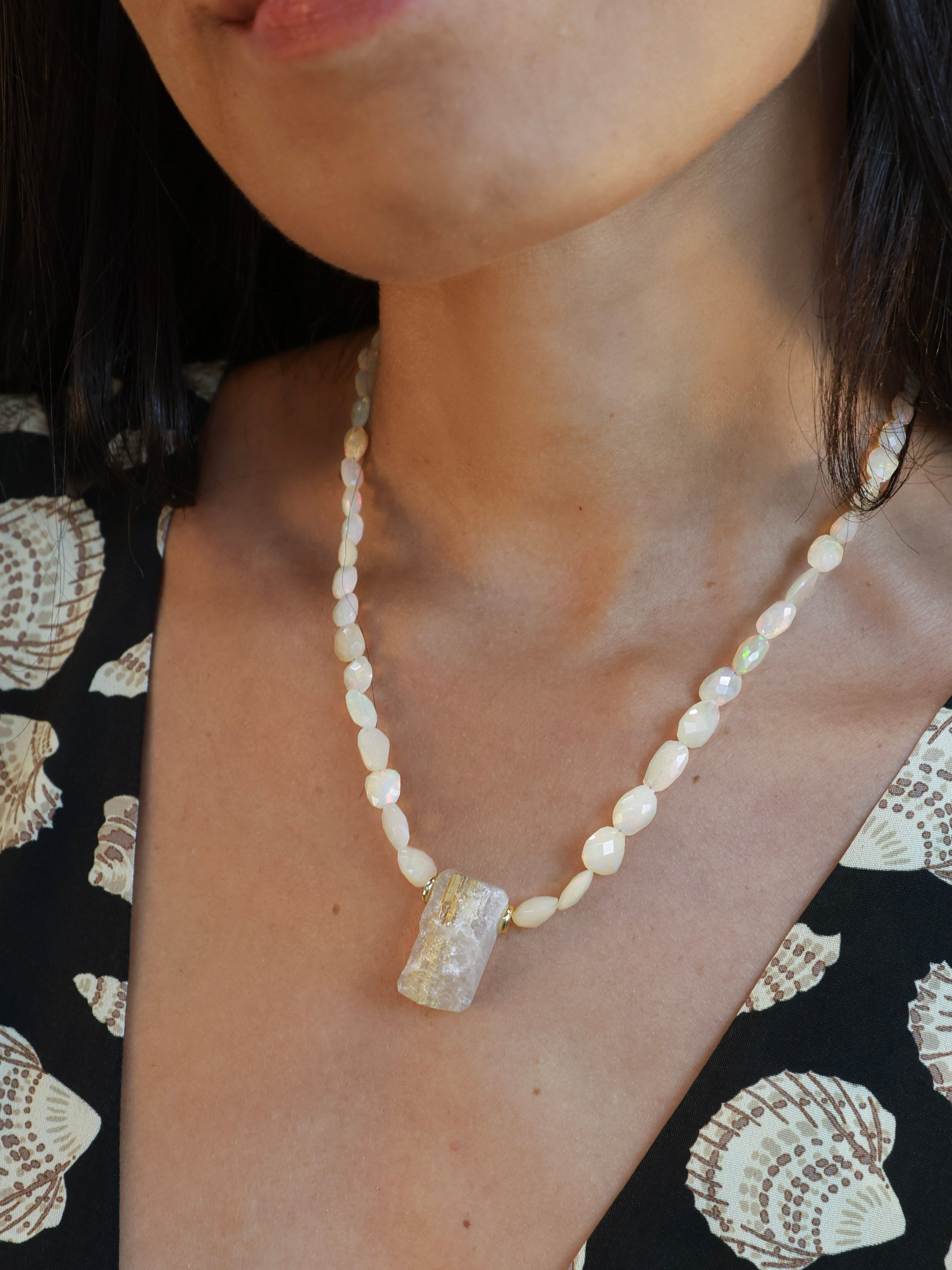 African Opal + Raw Golden Rutile Quartz Necklace