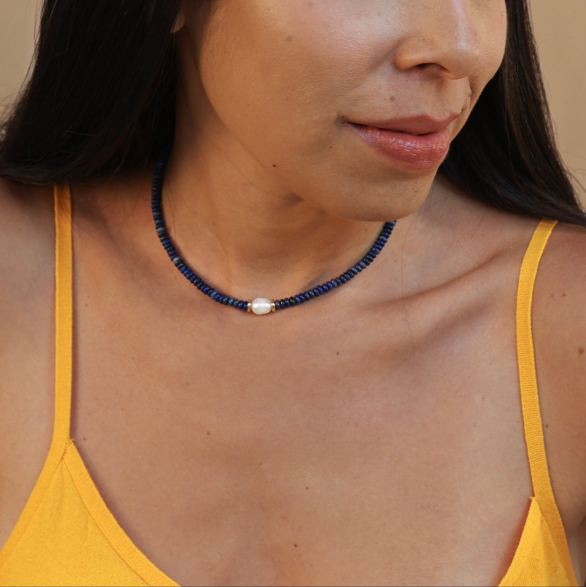 Lapis Lazuli + Pearl Choker