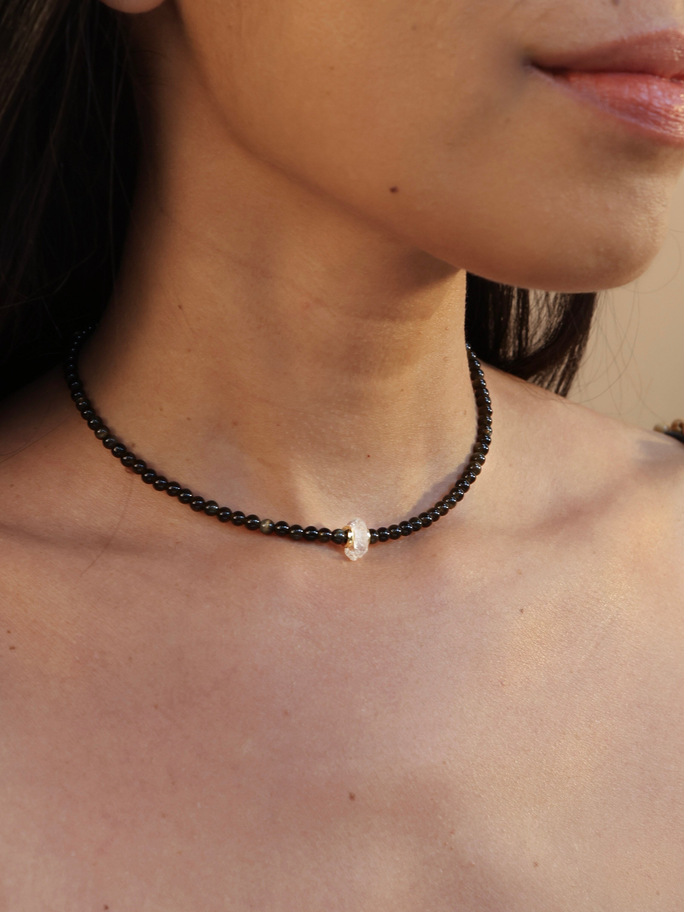Golden Obsidian + Herkimer Diamond Choker