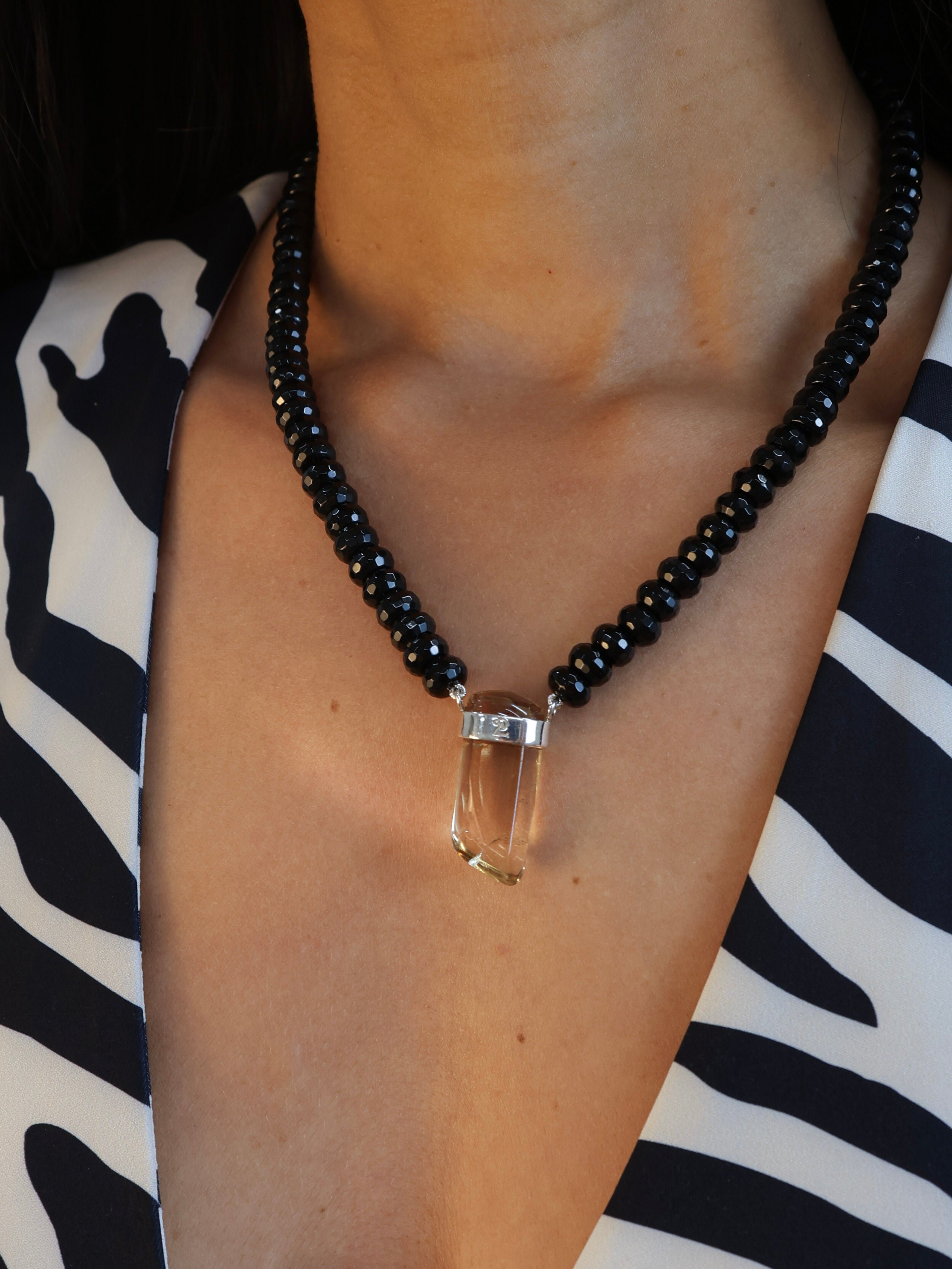 Black Tourmaline + Citrine Necklace (Silver Edition)