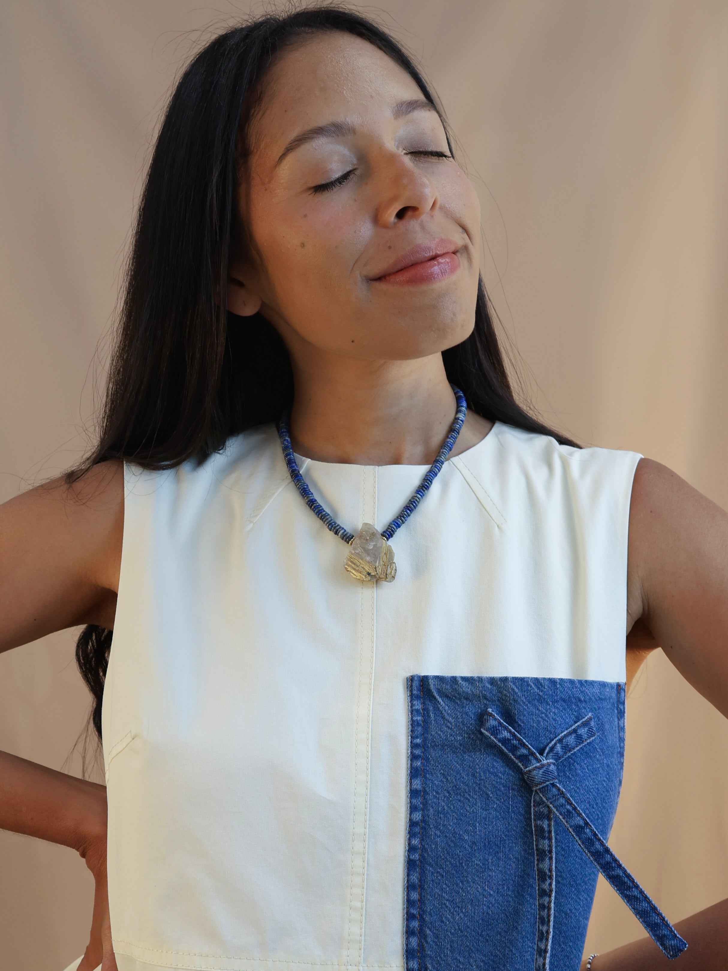 Lapis Lazuli + Raw Golden Rutile Quartz Necklace