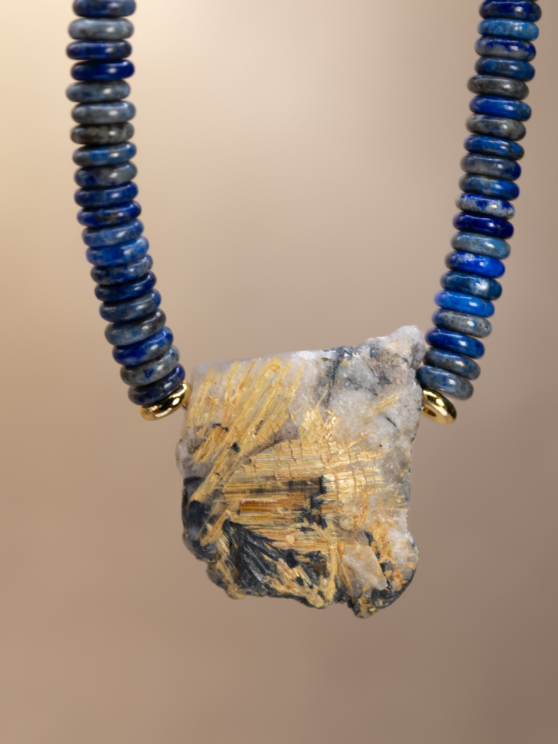 Lapis Lazuli + Raw Golden Rutile Quartz Necklace