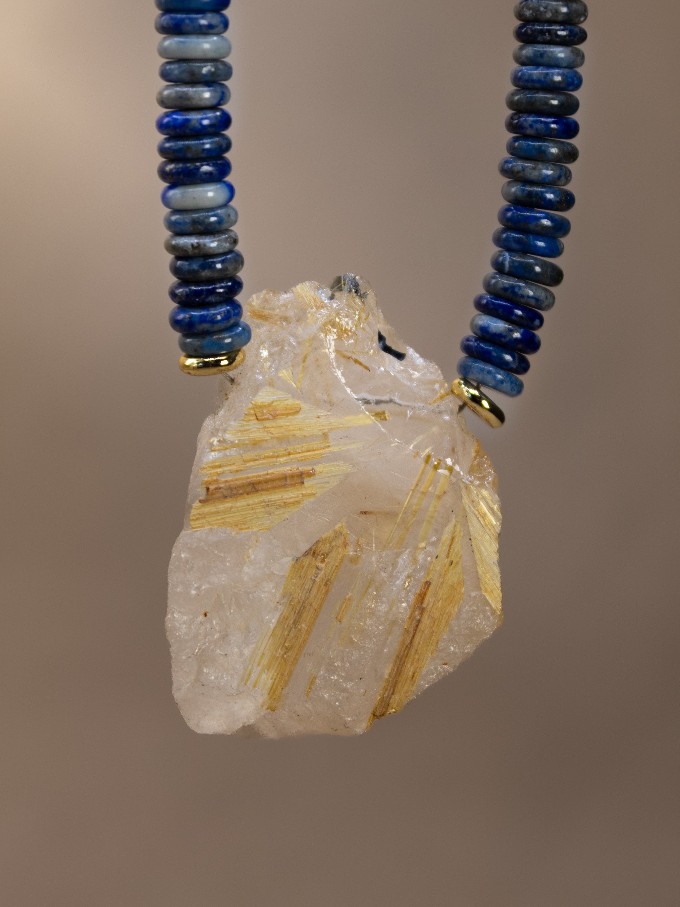 Lapis Lazuli + Raw Golden Rutile Quartz Necklace