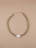 Green Garnet + Baroque Pearl Necklace