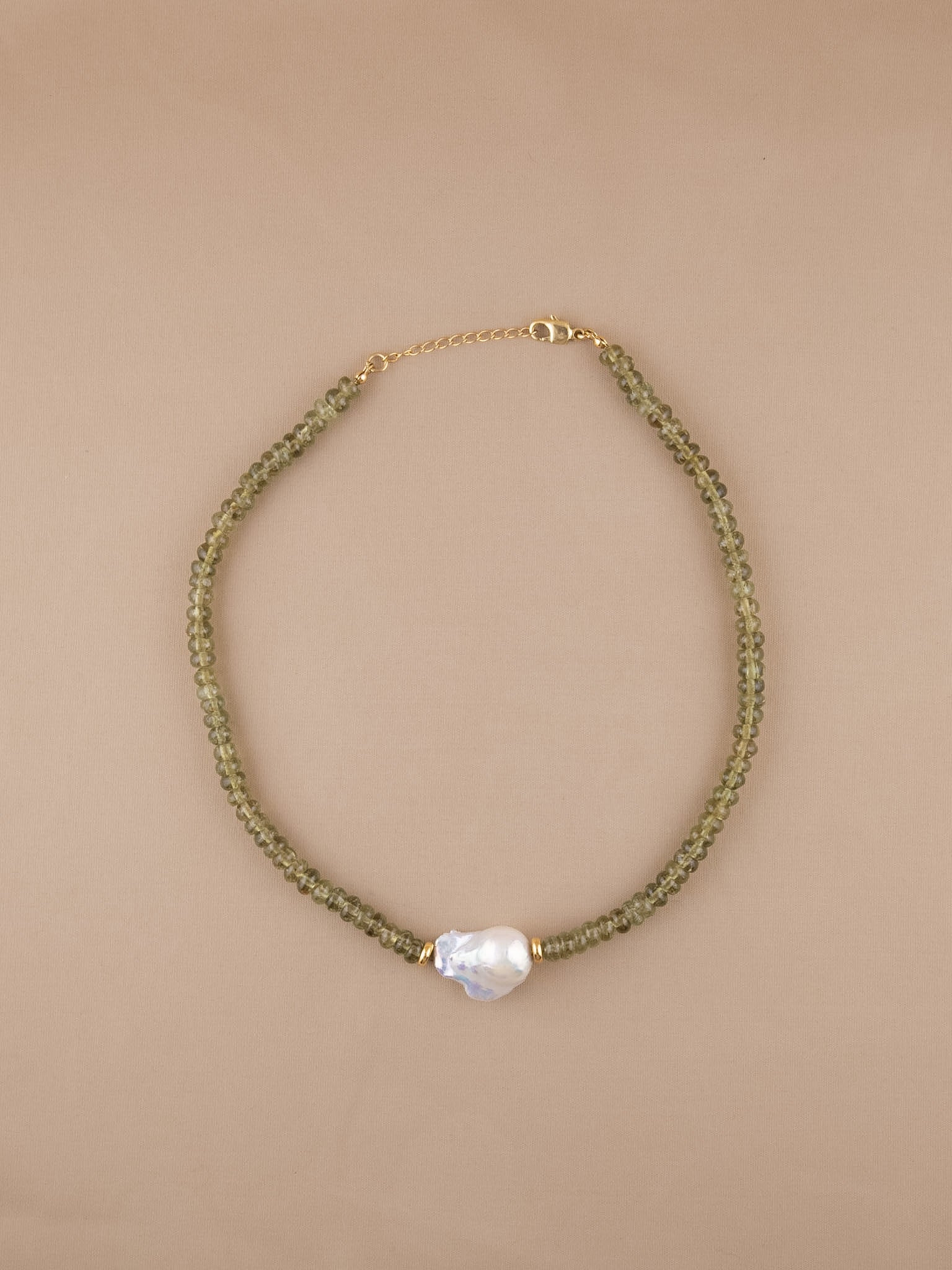 Green Garnet + Baroque Pearl Necklace