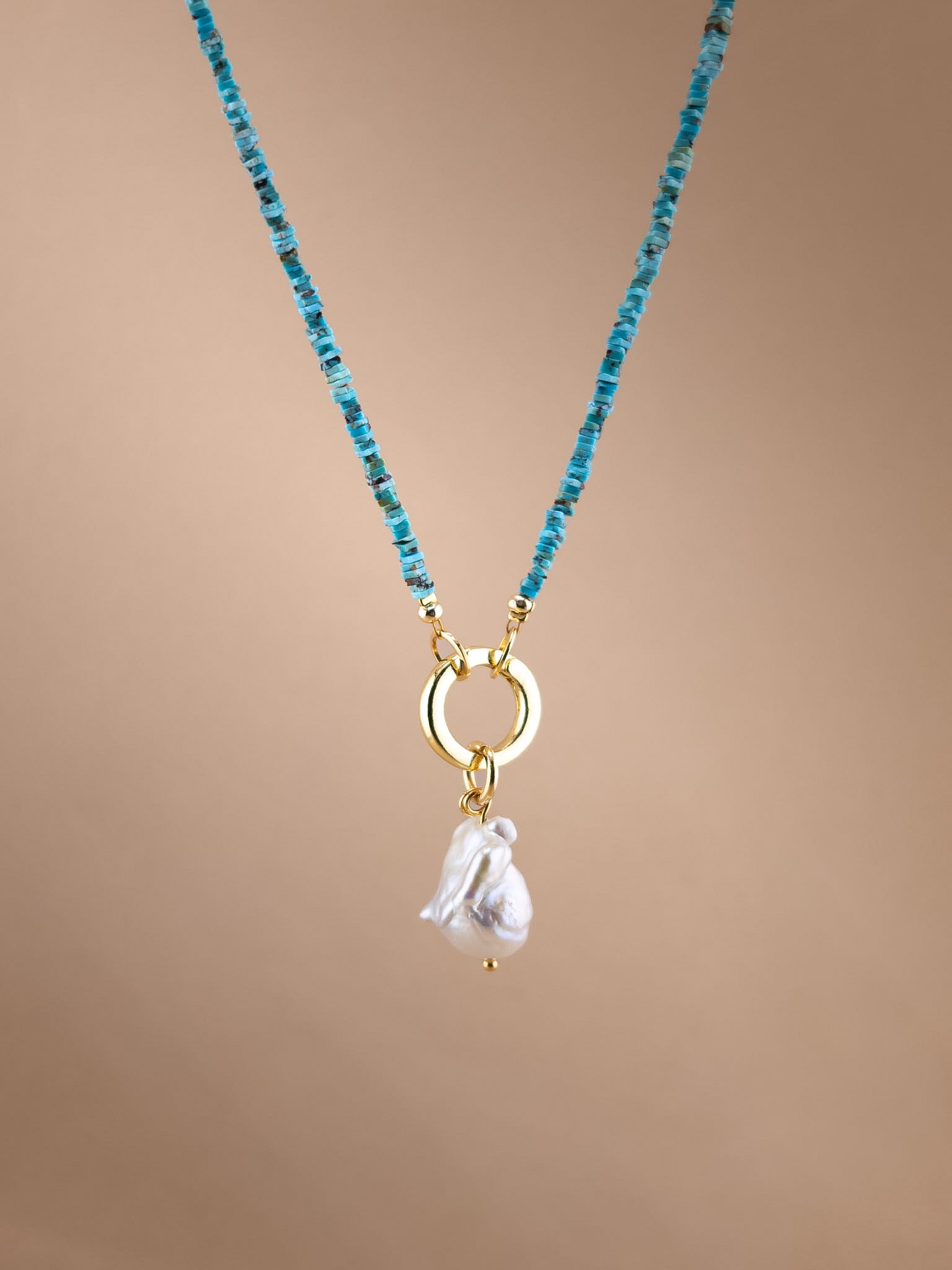 Turquoise + Baroque Pearl Pendant Necklace