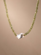 Green Garnet + Baroque Pearl Necklace
