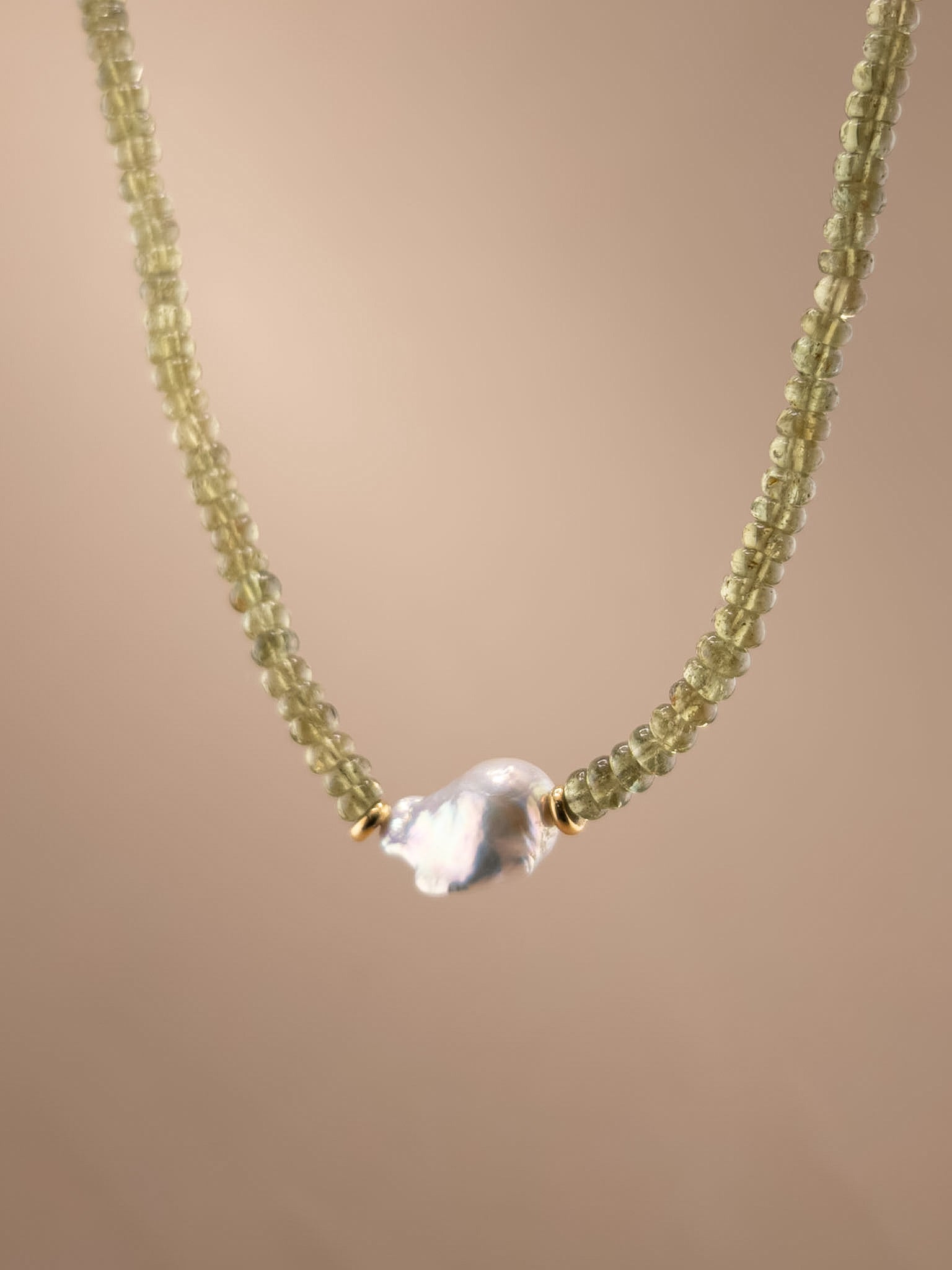 Green Garnet + Baroque Pearl Necklace