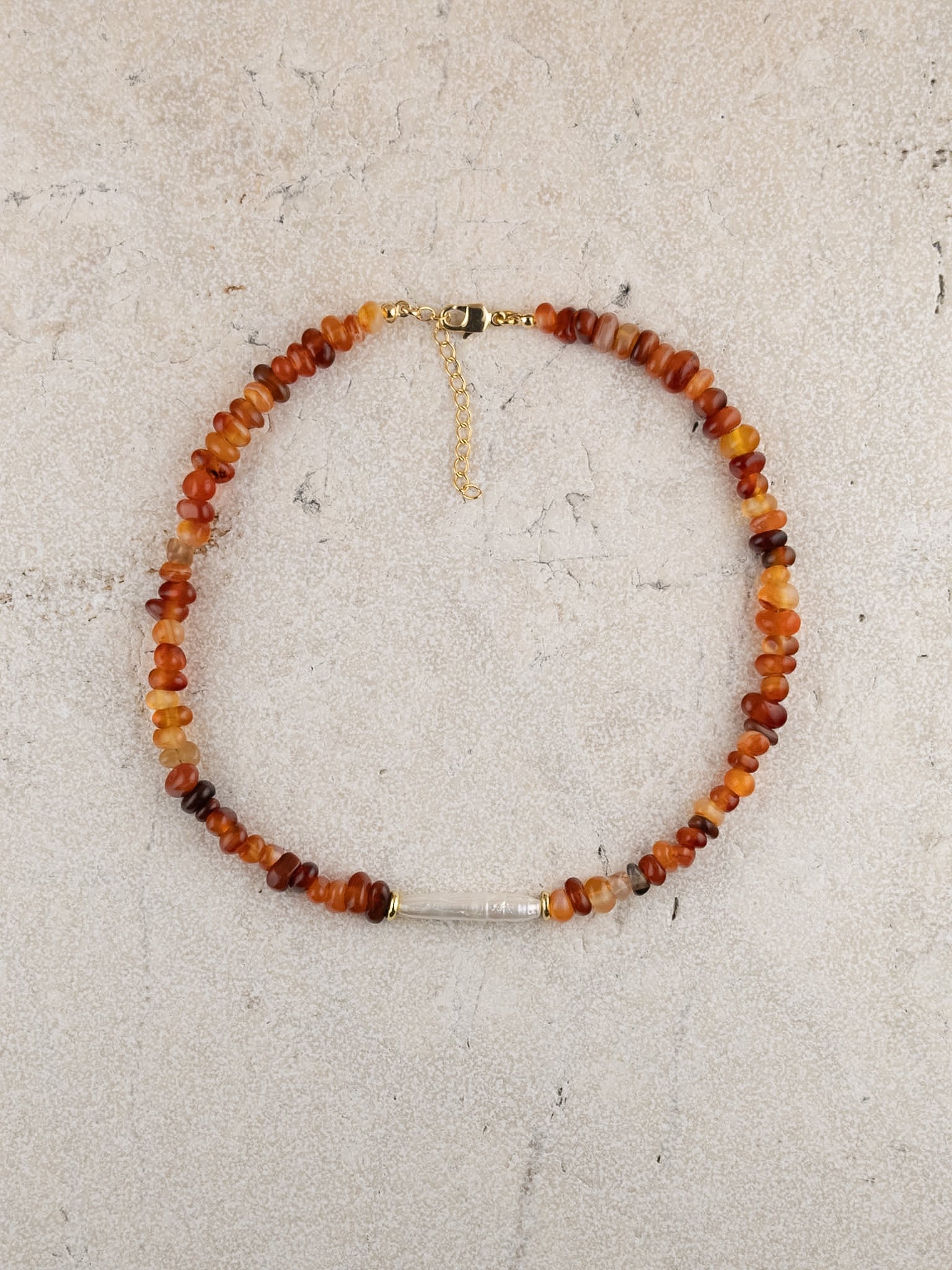 Carnelian + Freshwater Pearl Stick Choker