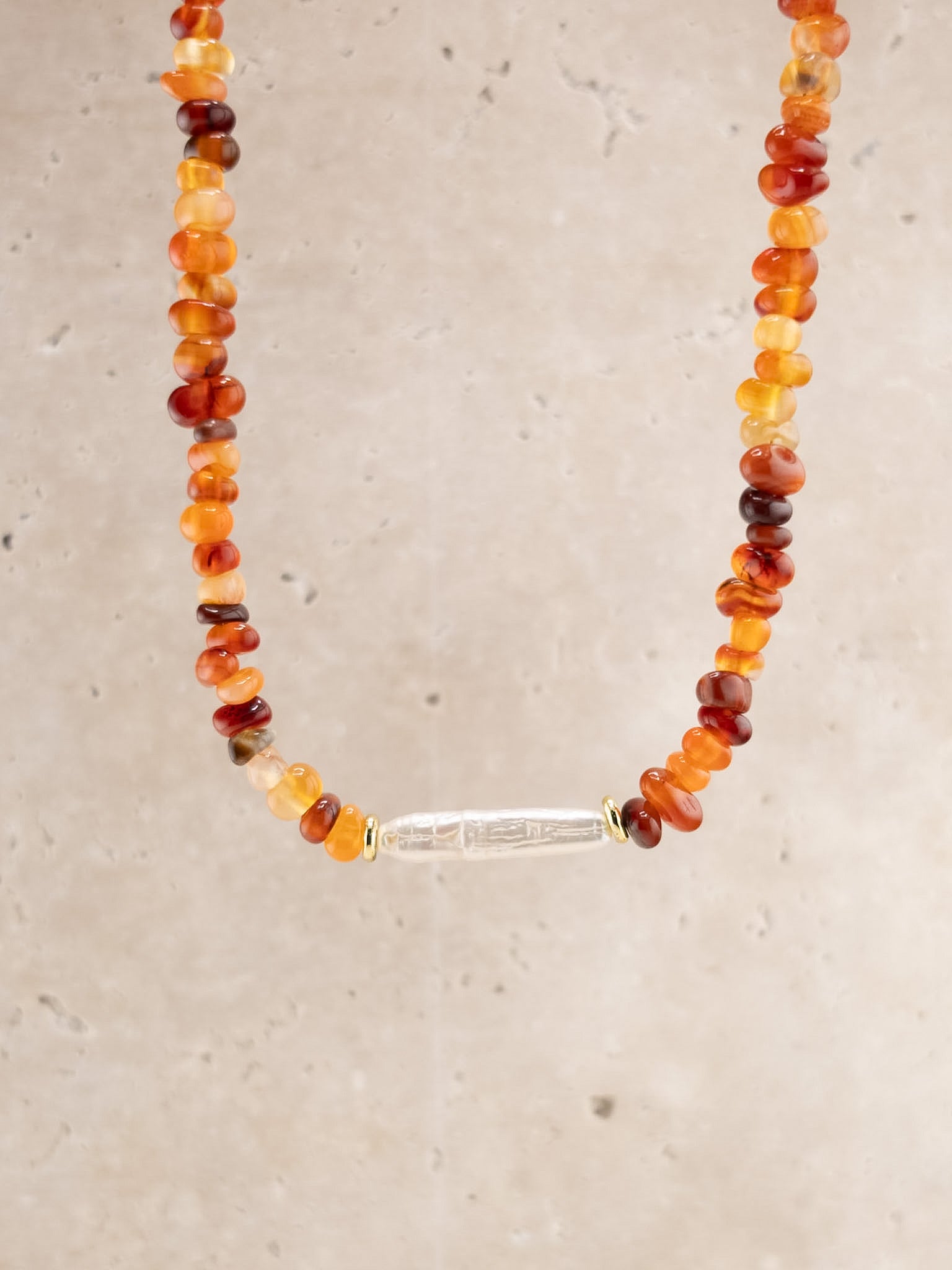 Carnelian + Freshwater Pearl Stick Choker