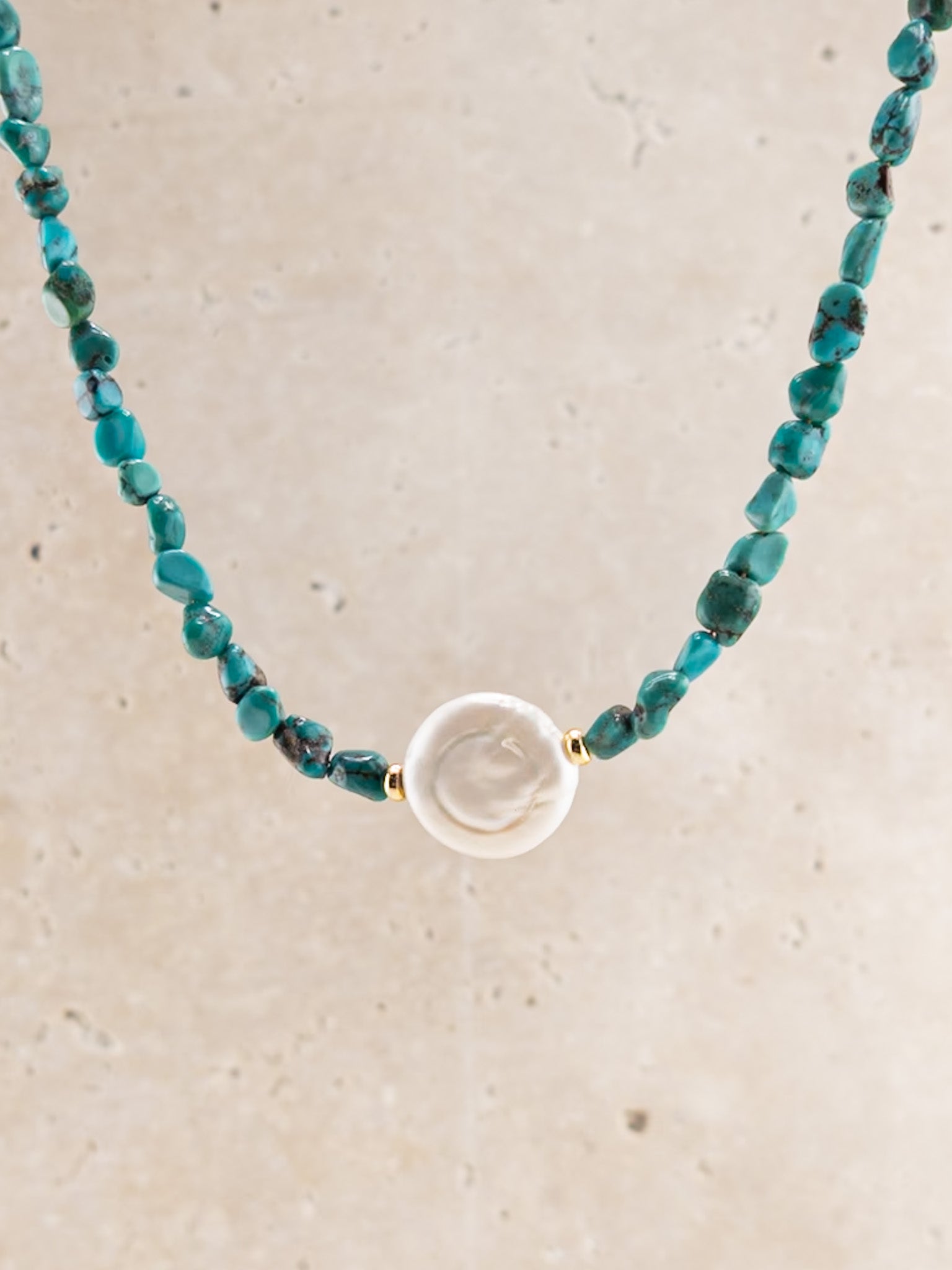 Turquoise + Freshwater Coin Pearl Choker