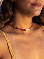 Carnelian + Freshwater Pearl Stick Choker