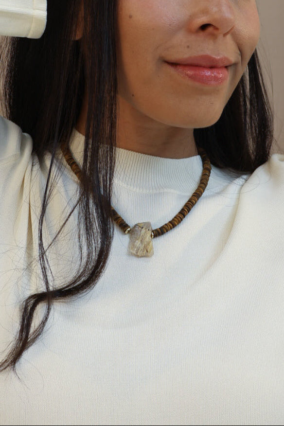 Tiger’s Eye + Raw Golden Rutile Quartz Necklace