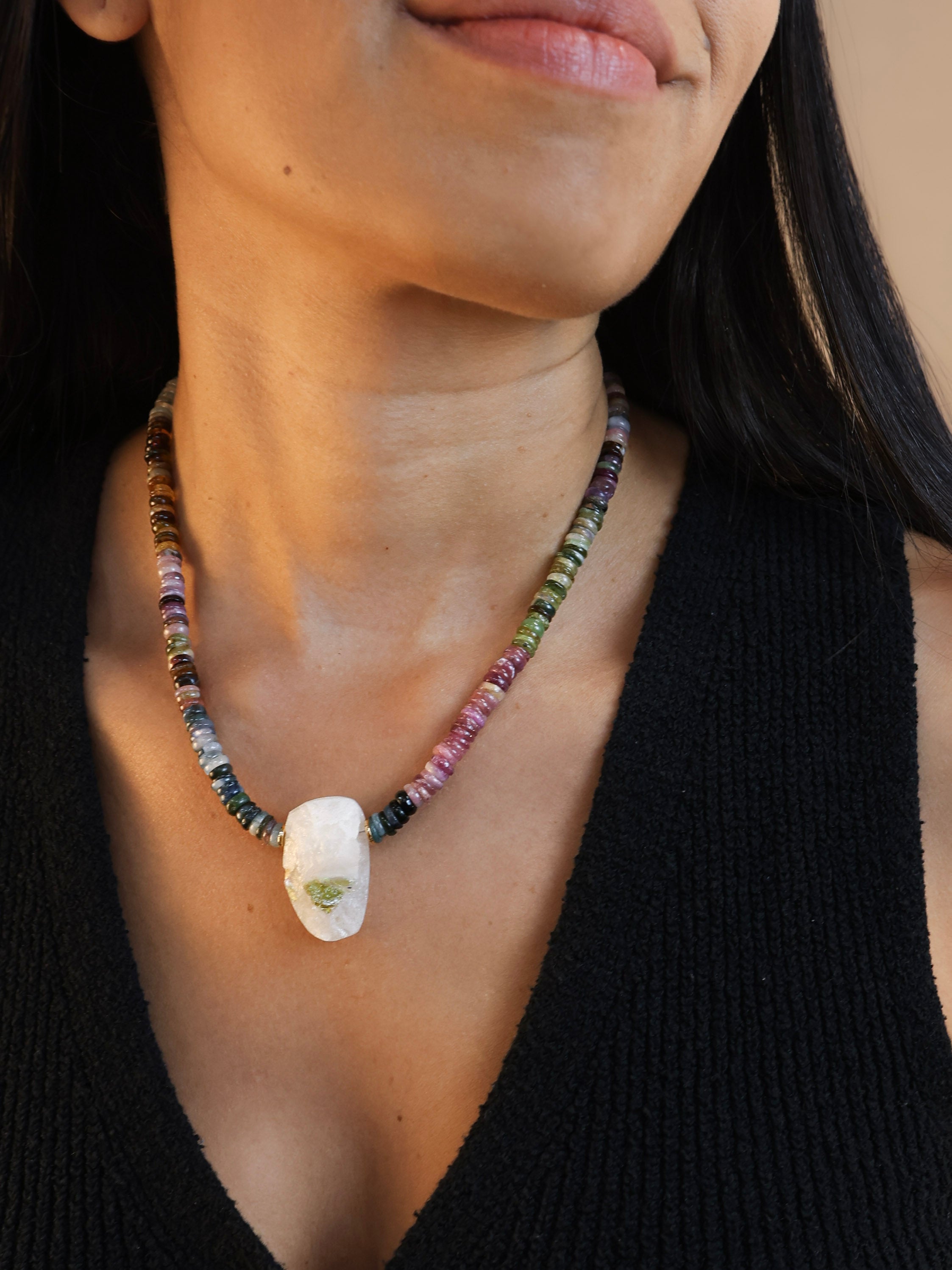 Multicolor Tourmaline + Green Tourmaline in Quartz Necklace