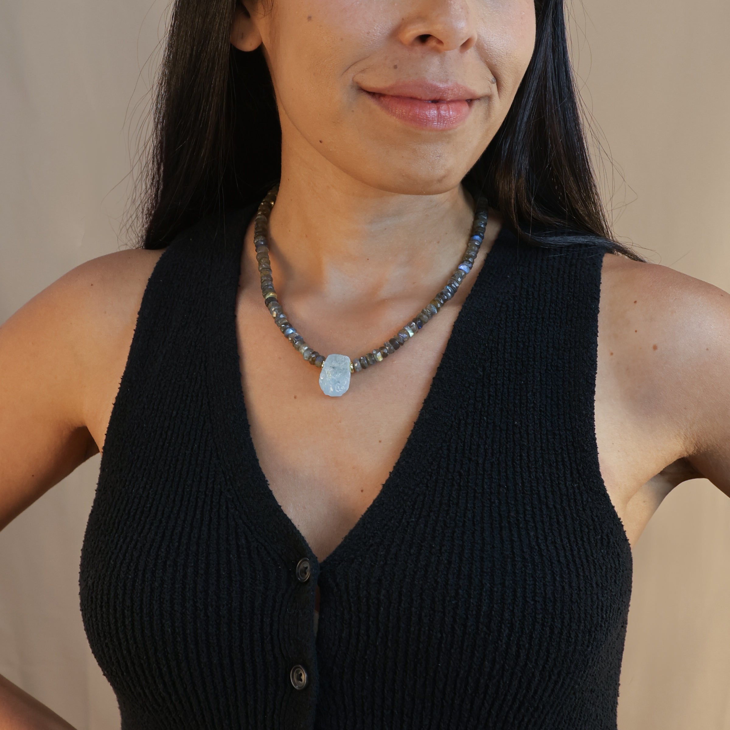 Faceted Labradorite + Raw Aquamarine Necklace