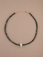 Moss Agate + Herkimer Diamond Choker