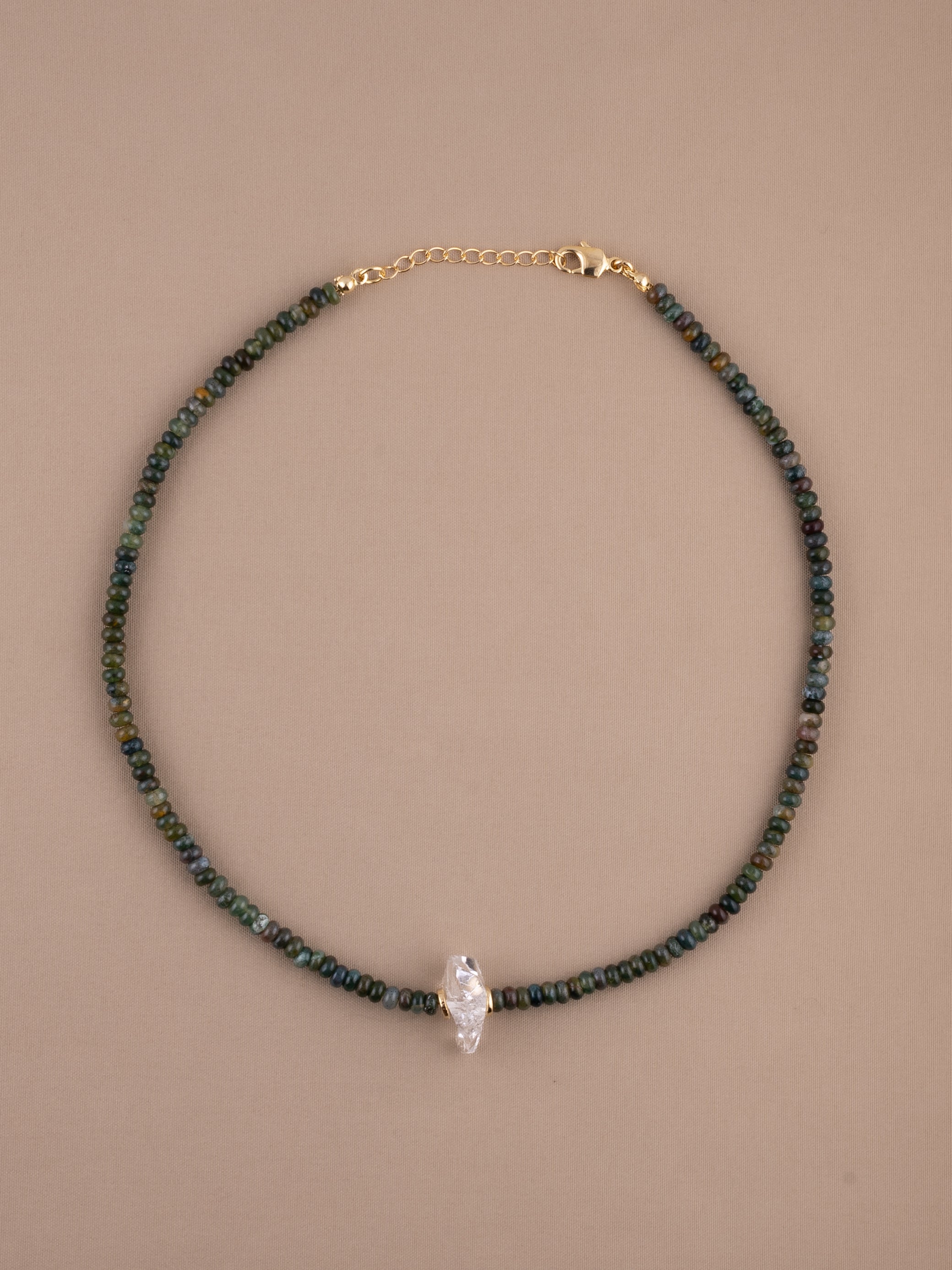 Moss Agate + Herkimer Diamond Choker