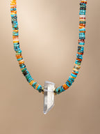 Turquoise + Spiny Oyster Choker with Quartz Accent