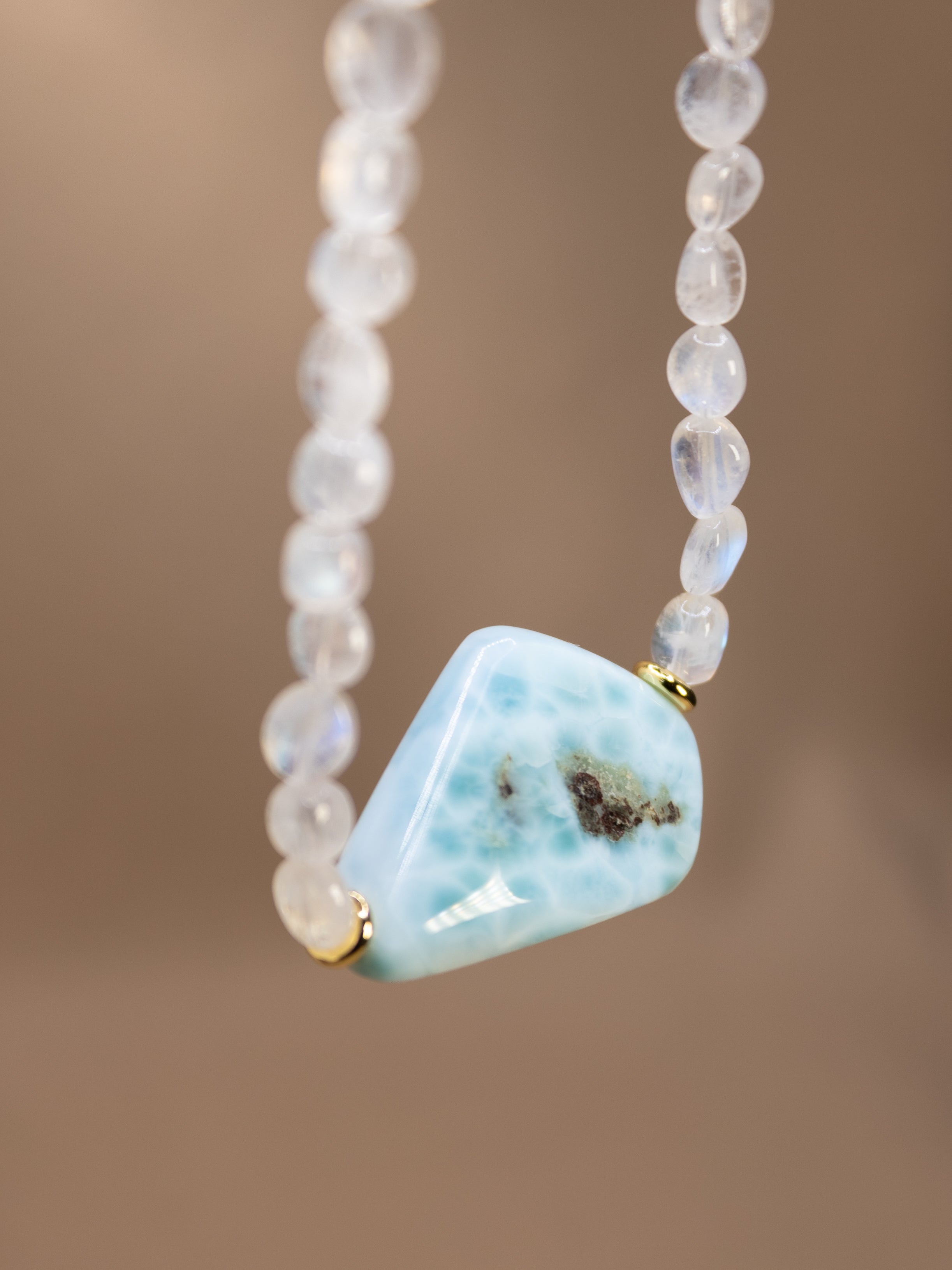 Rainbow Moonstone + Larimar Necklace