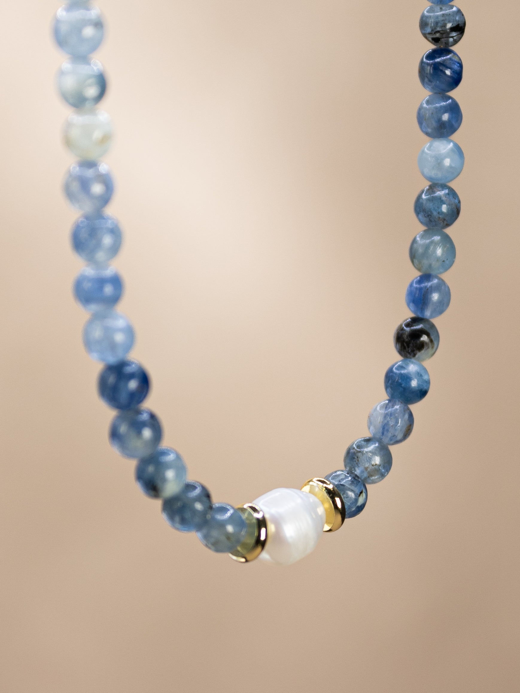 Blue Kyanite + Pearl Choker