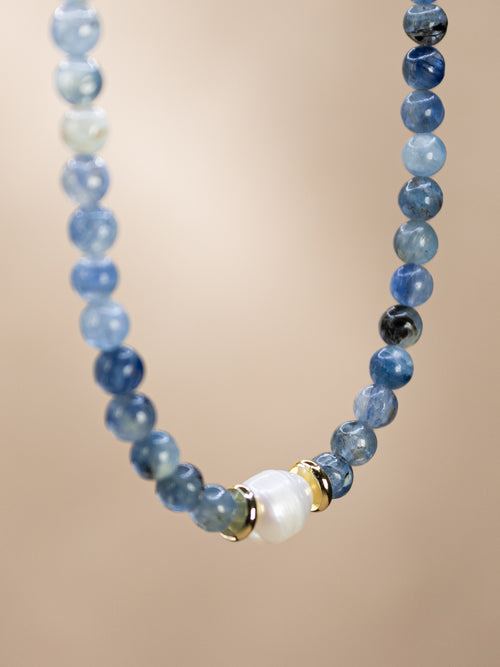 Blue Kyanite + Pearl Choker