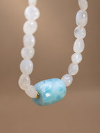 Rainbow Moonstone + Larimar Necklace