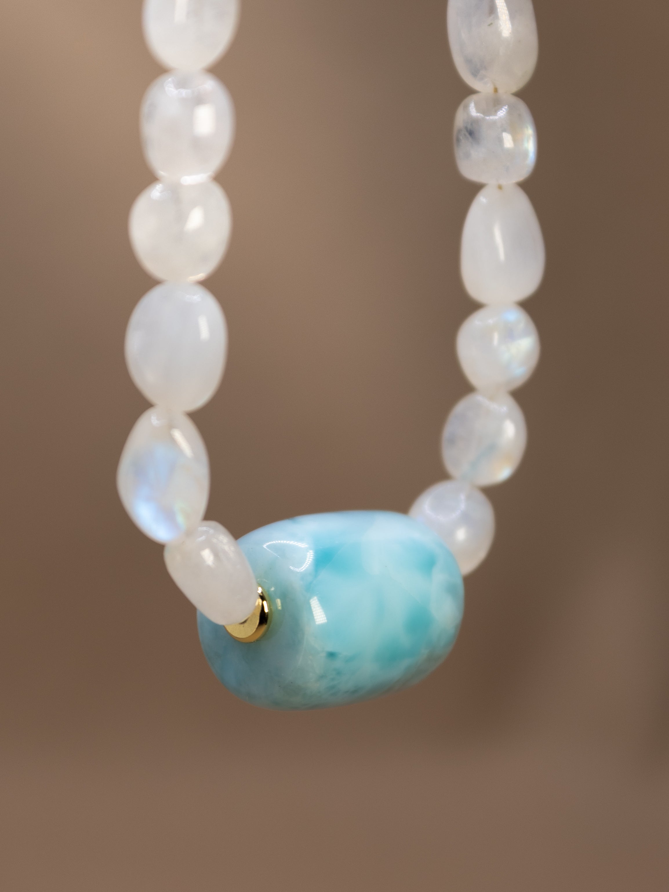 Rainbow Moonstone + Larimar Necklace