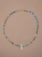Turquoise + Spiny Oyster Choker with Quartz Accent
