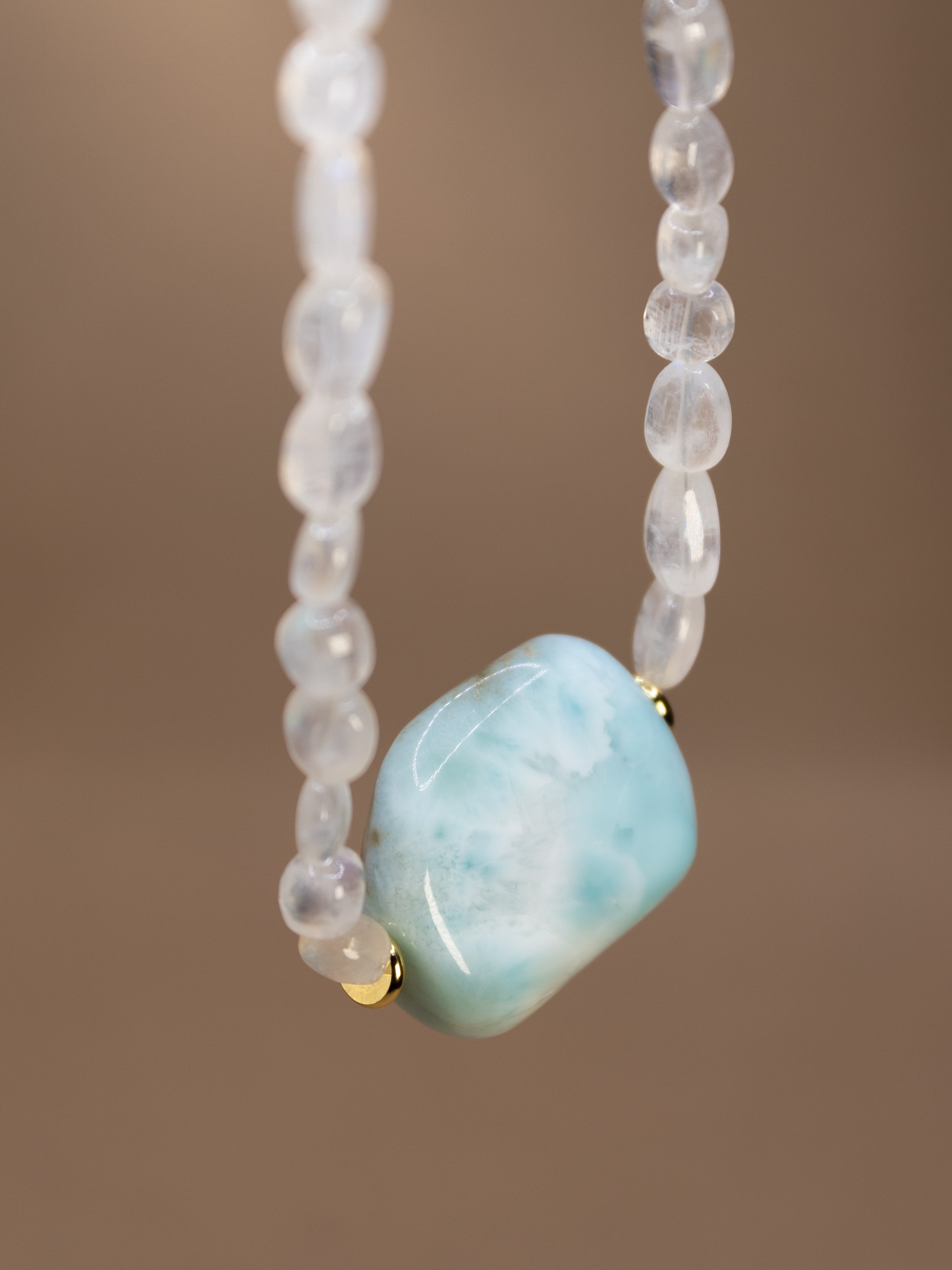 Rainbow Moonstone + Larimar Necklace