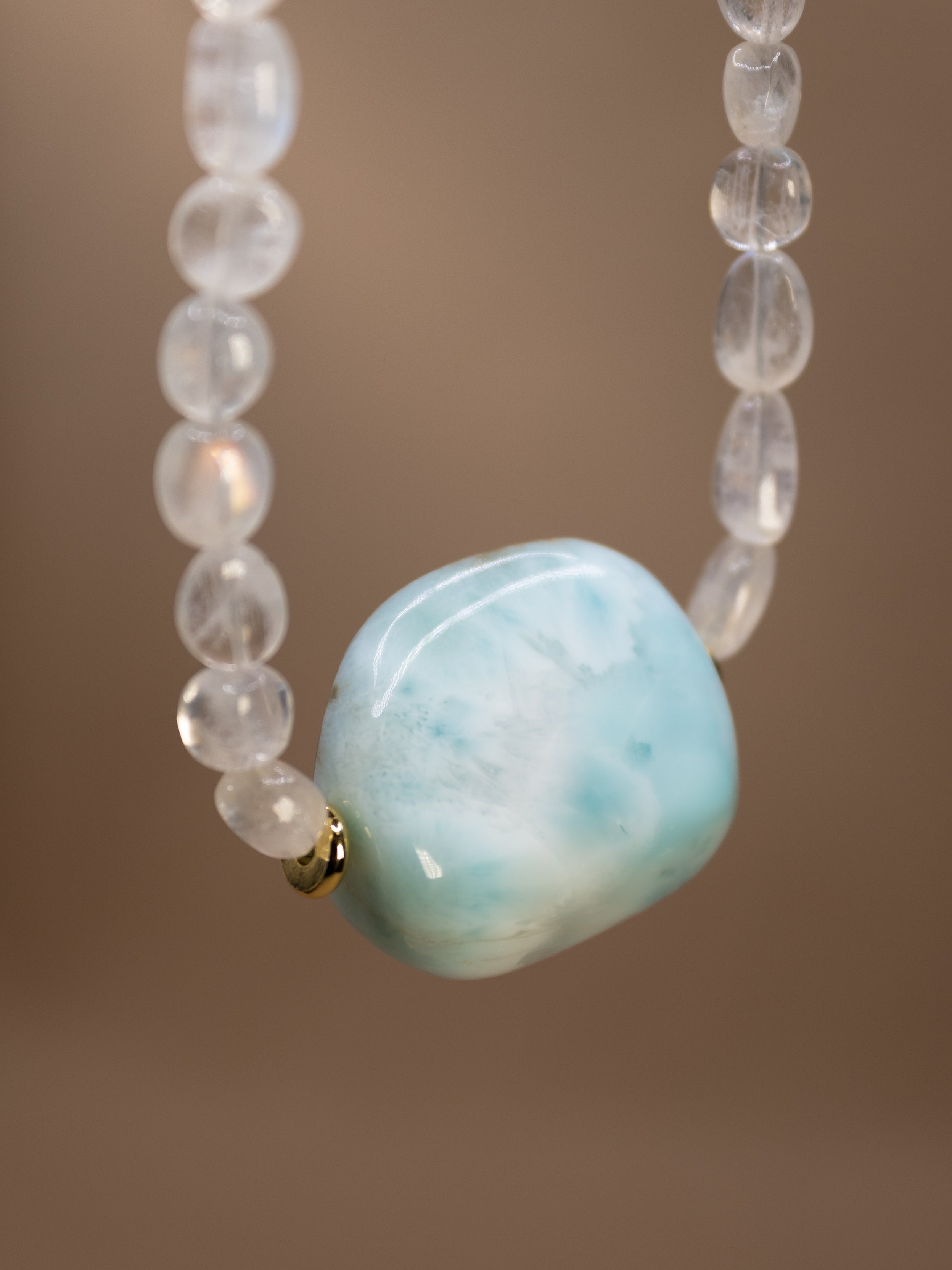 Rainbow Moonstone + Larimar Necklace