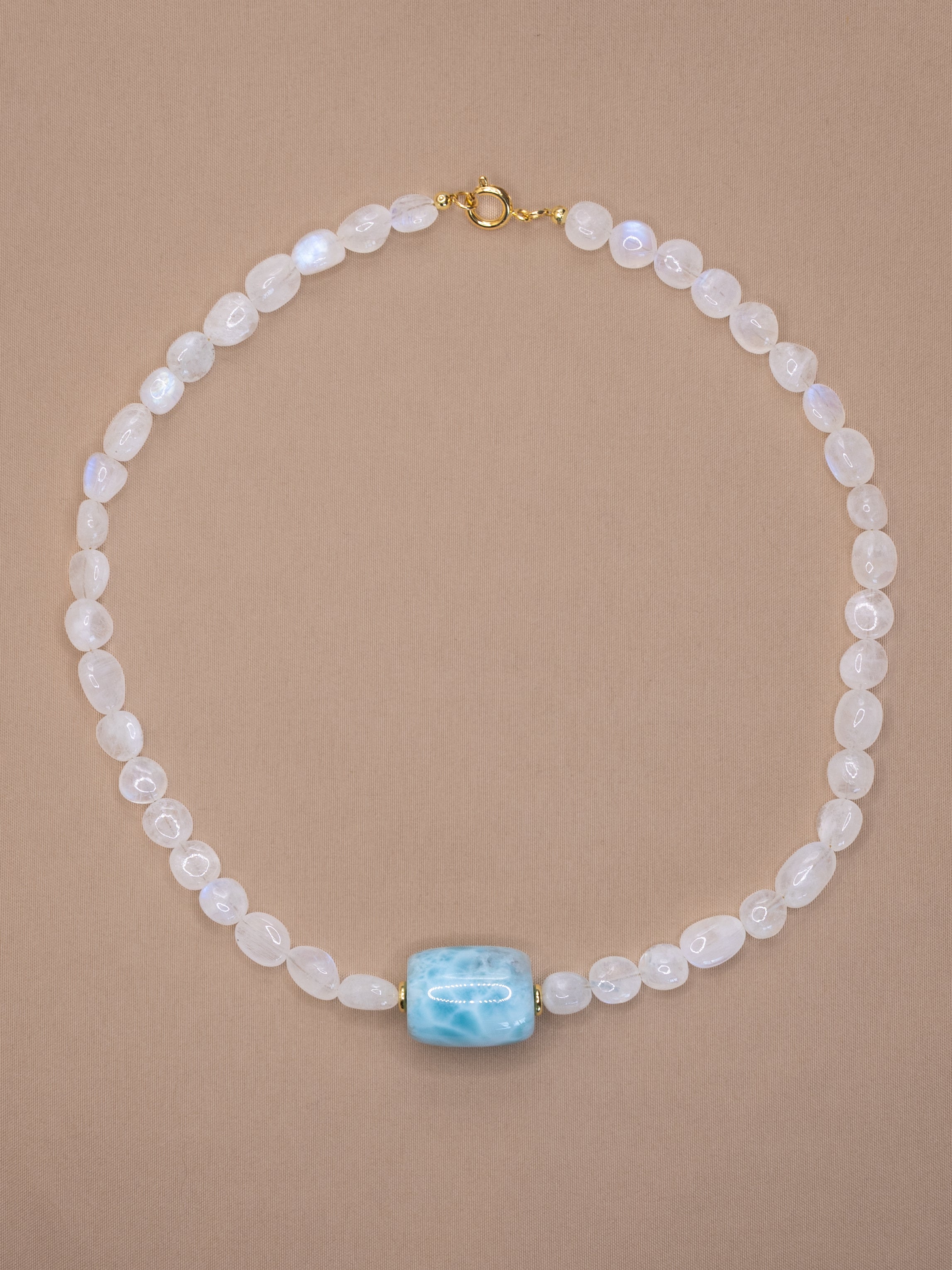 Rainbow Moonstone + Larimar Necklace