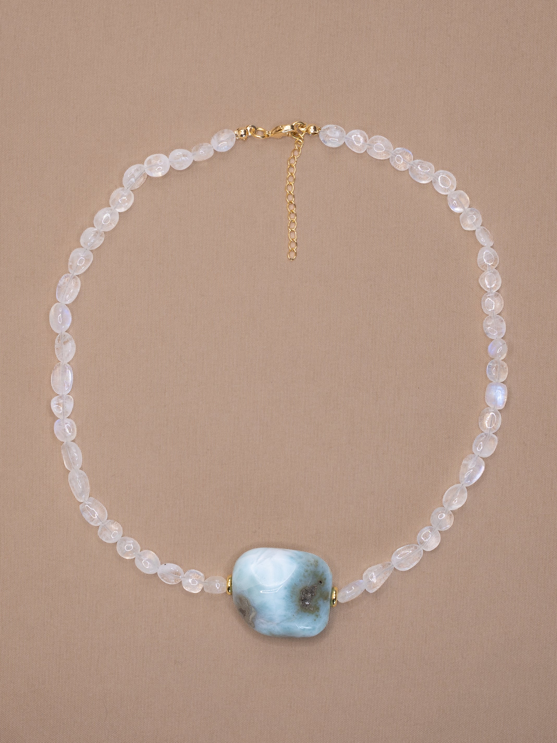 Rainbow Moonstone + Larimar Necklace