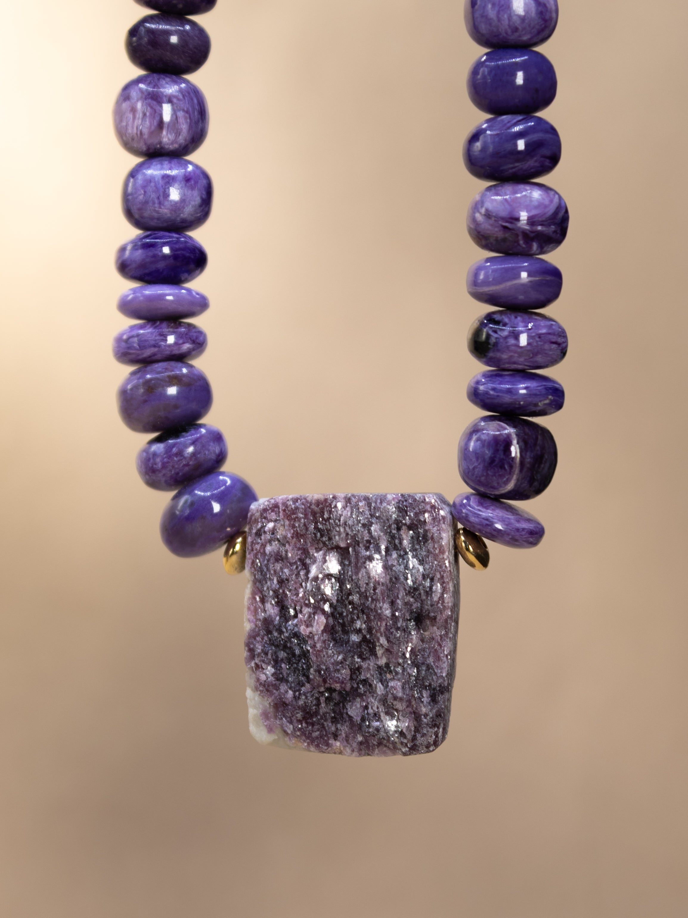 Charoite + Raw Lepidolite Necklace