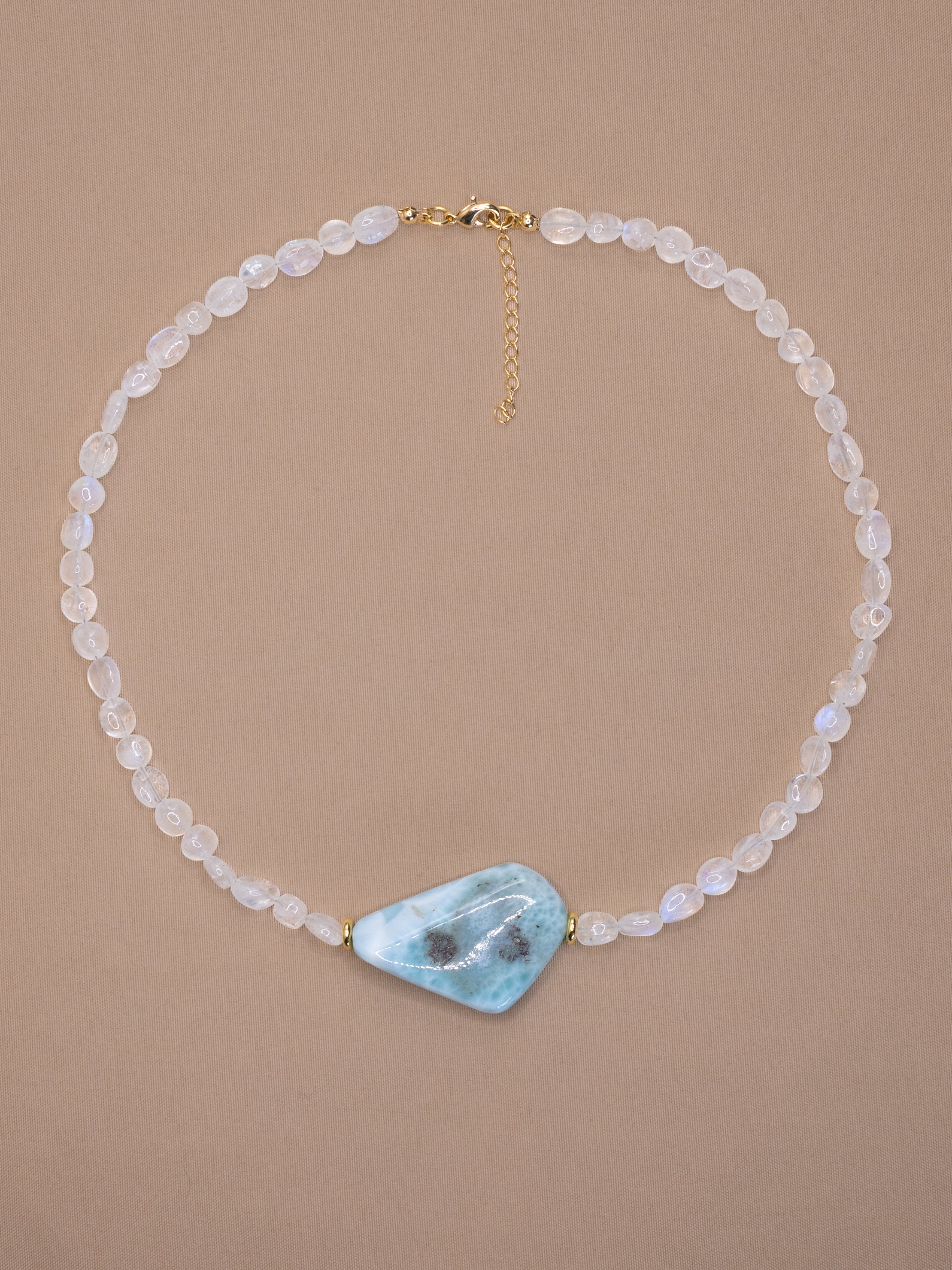 Rainbow Moonstone + Larimar Necklace
