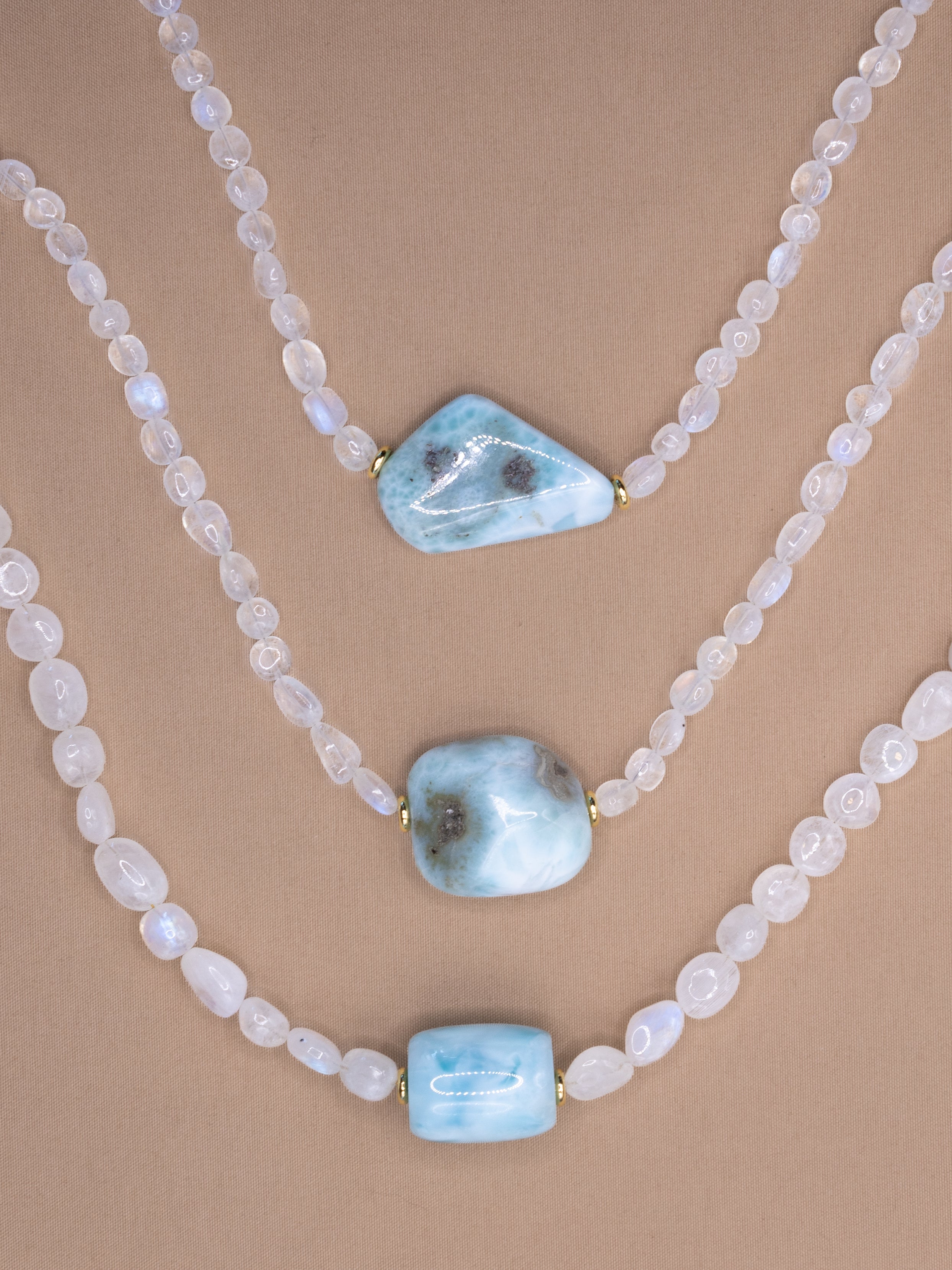Rainbow Moonstone + Larimar Necklace