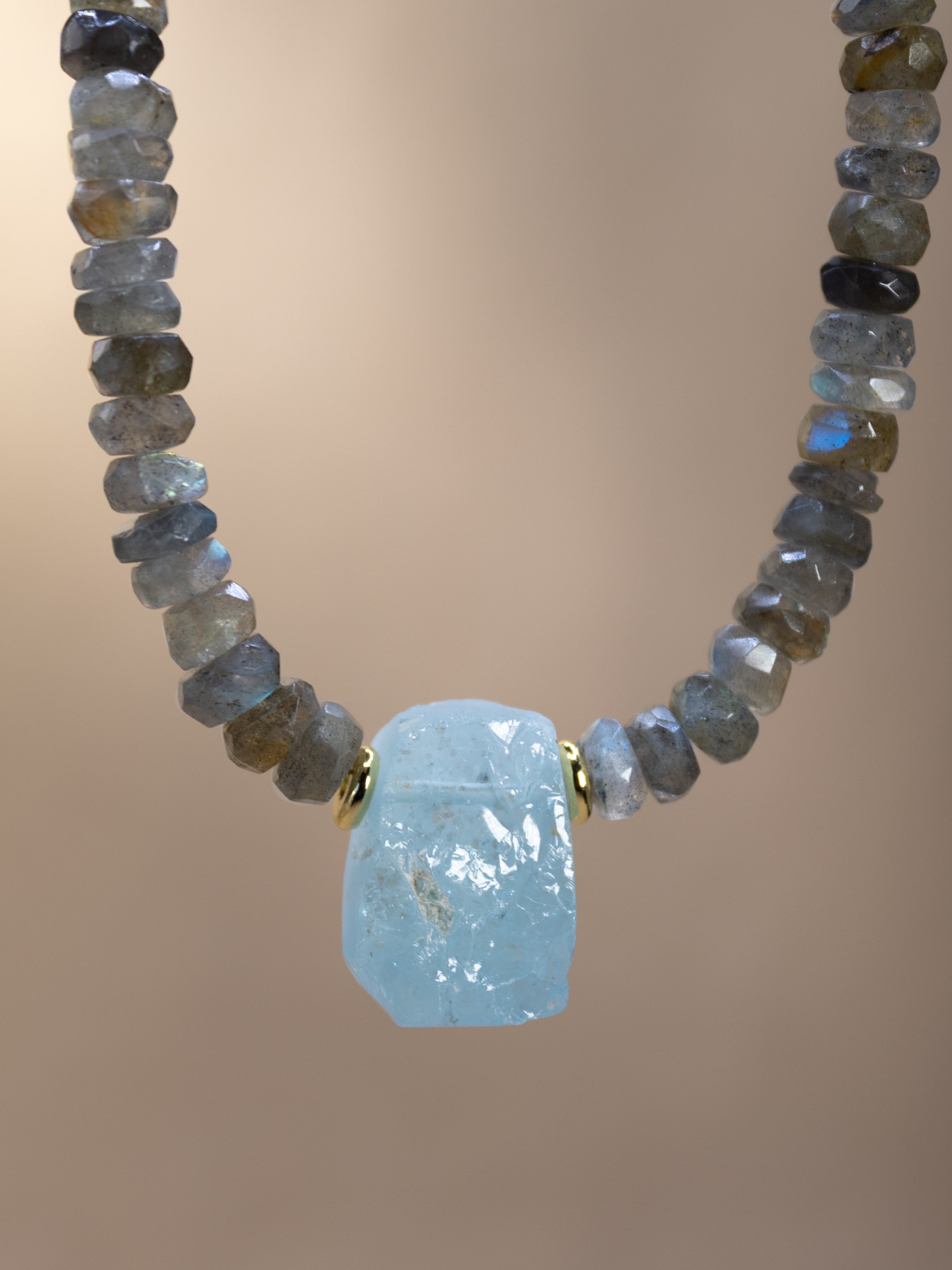 Faceted Labradorite + Raw Aquamarine Necklace