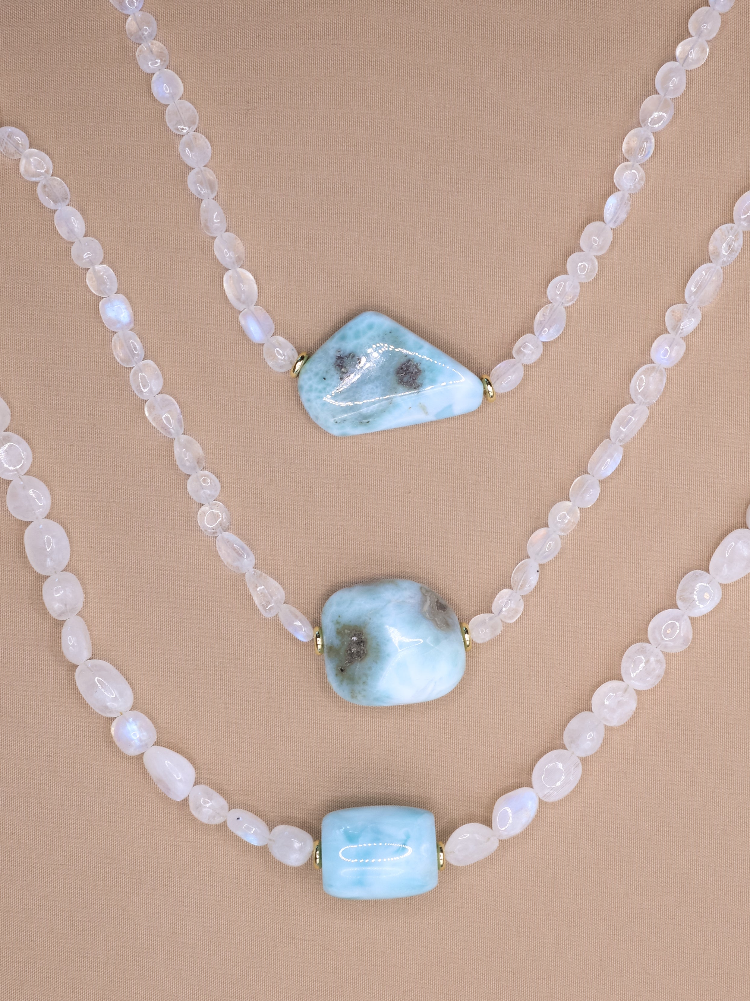 Rainbow Moonstone + Larimar Necklace