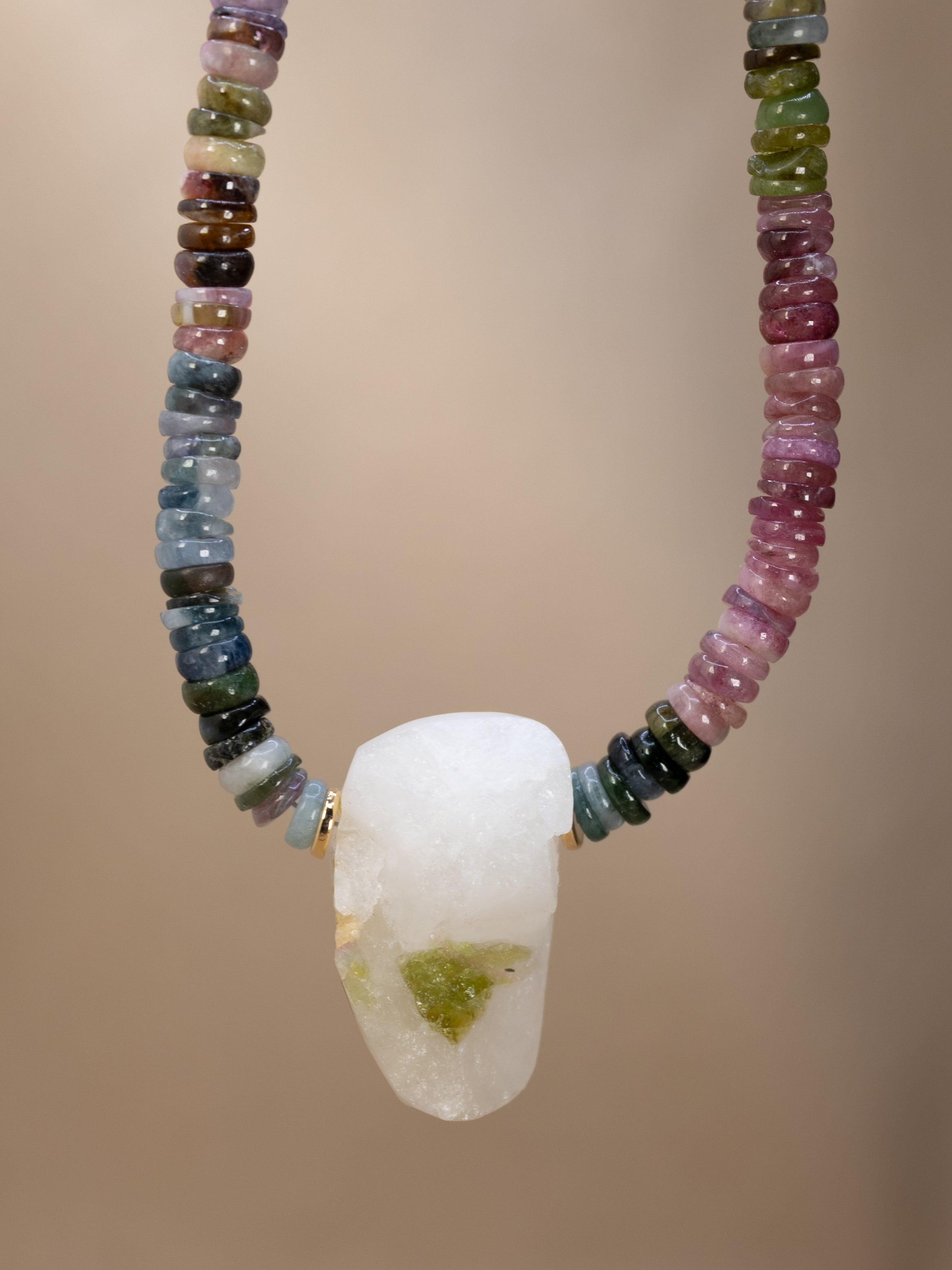 Multicolor Tourmaline + Green Tourmaline in Quartz Necklace