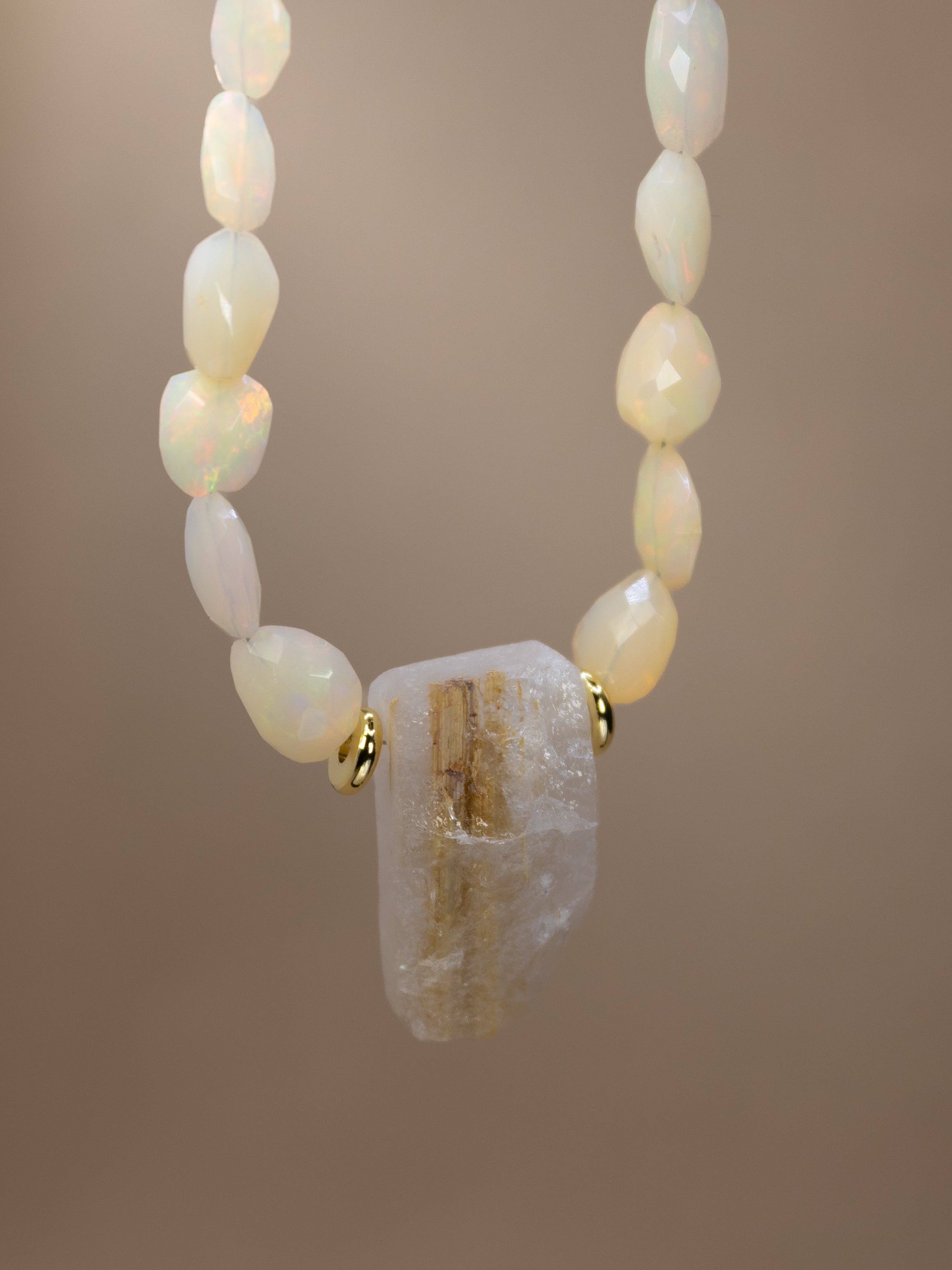 African Opal + Raw Golden Rutile Quartz Necklace