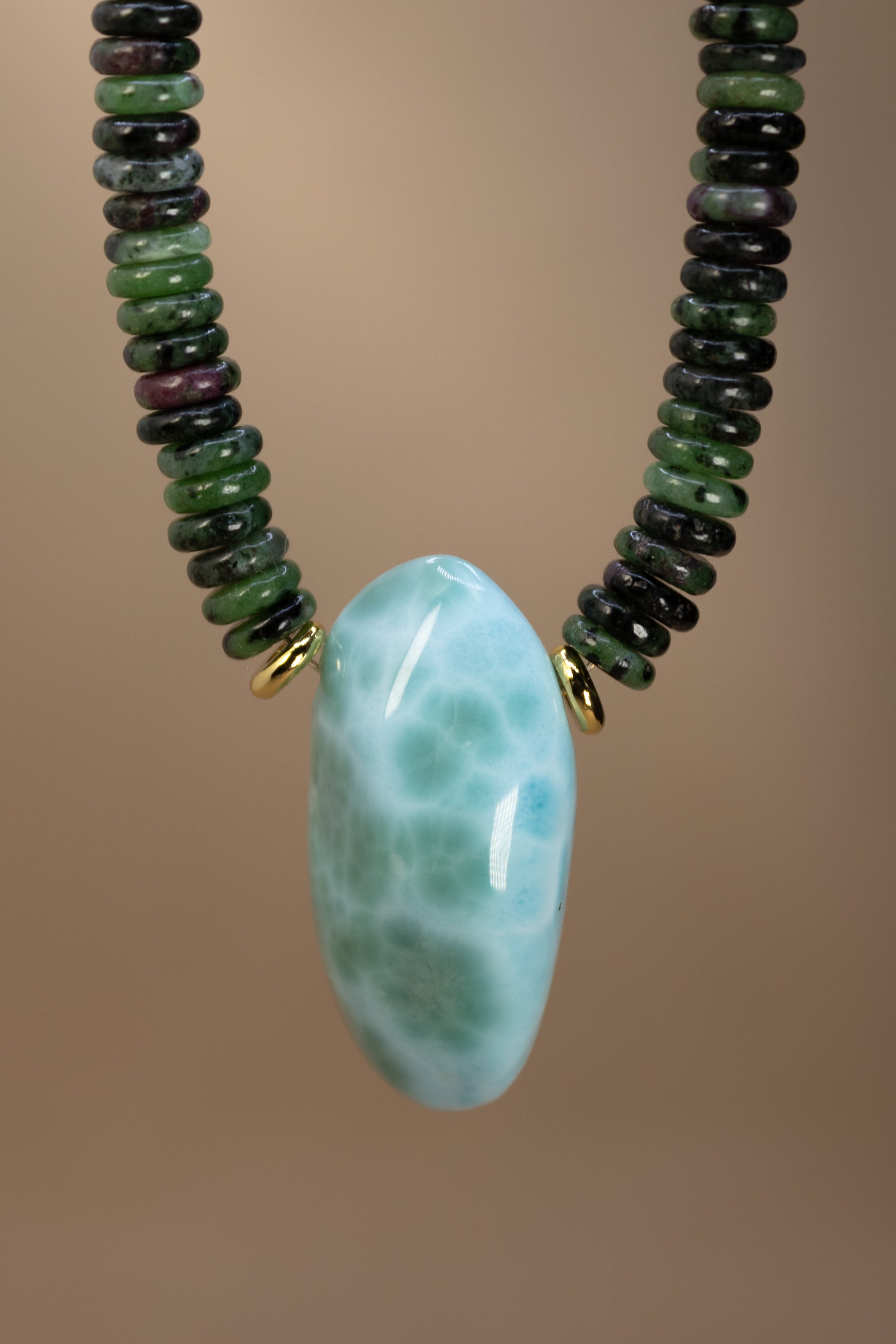 Ruby Zoisite + Larimar Necklace