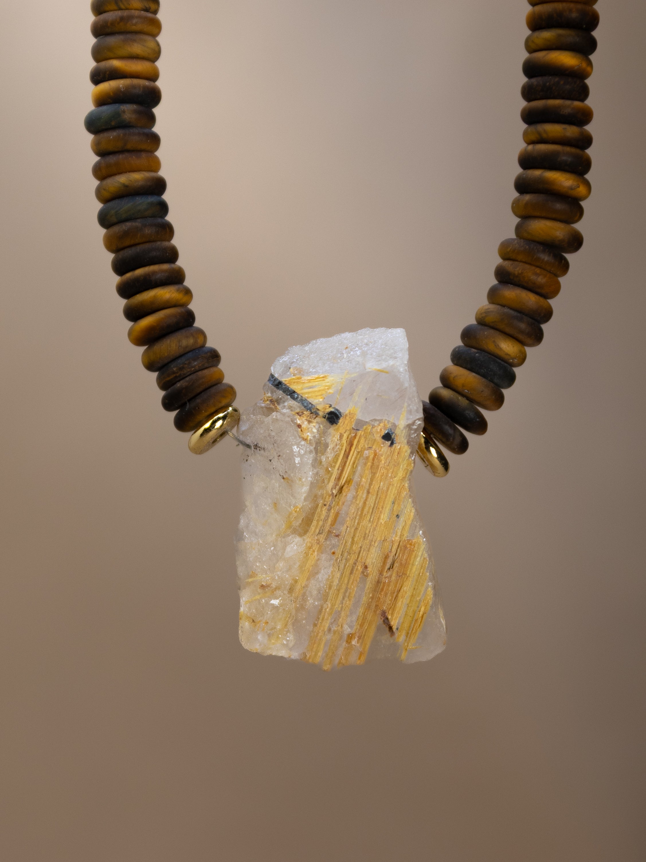 Tiger’s Eye + Raw Golden Rutile Quartz Necklace
