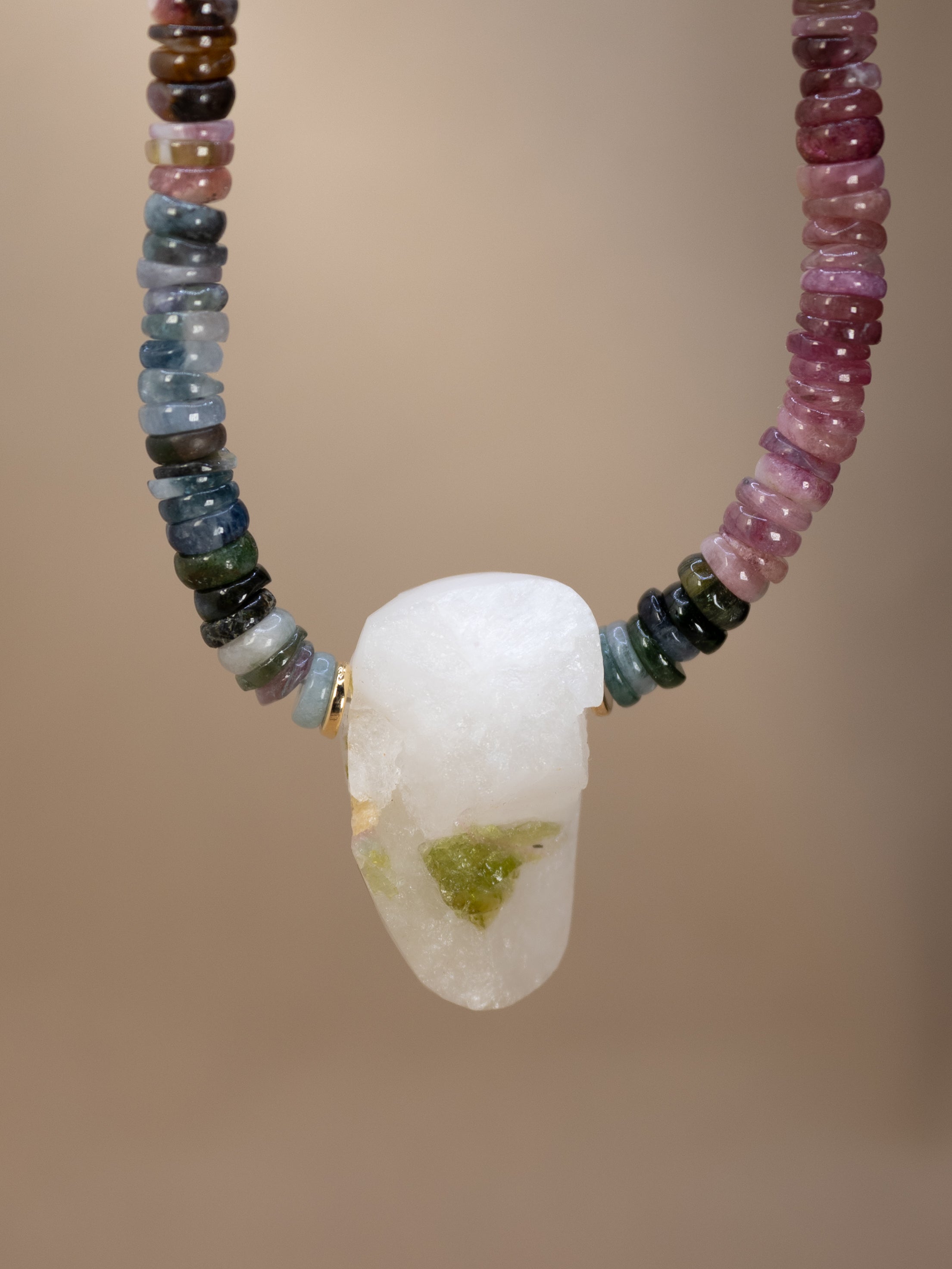 Multicolor Tourmaline + Green Tourmaline in Quartz Necklace