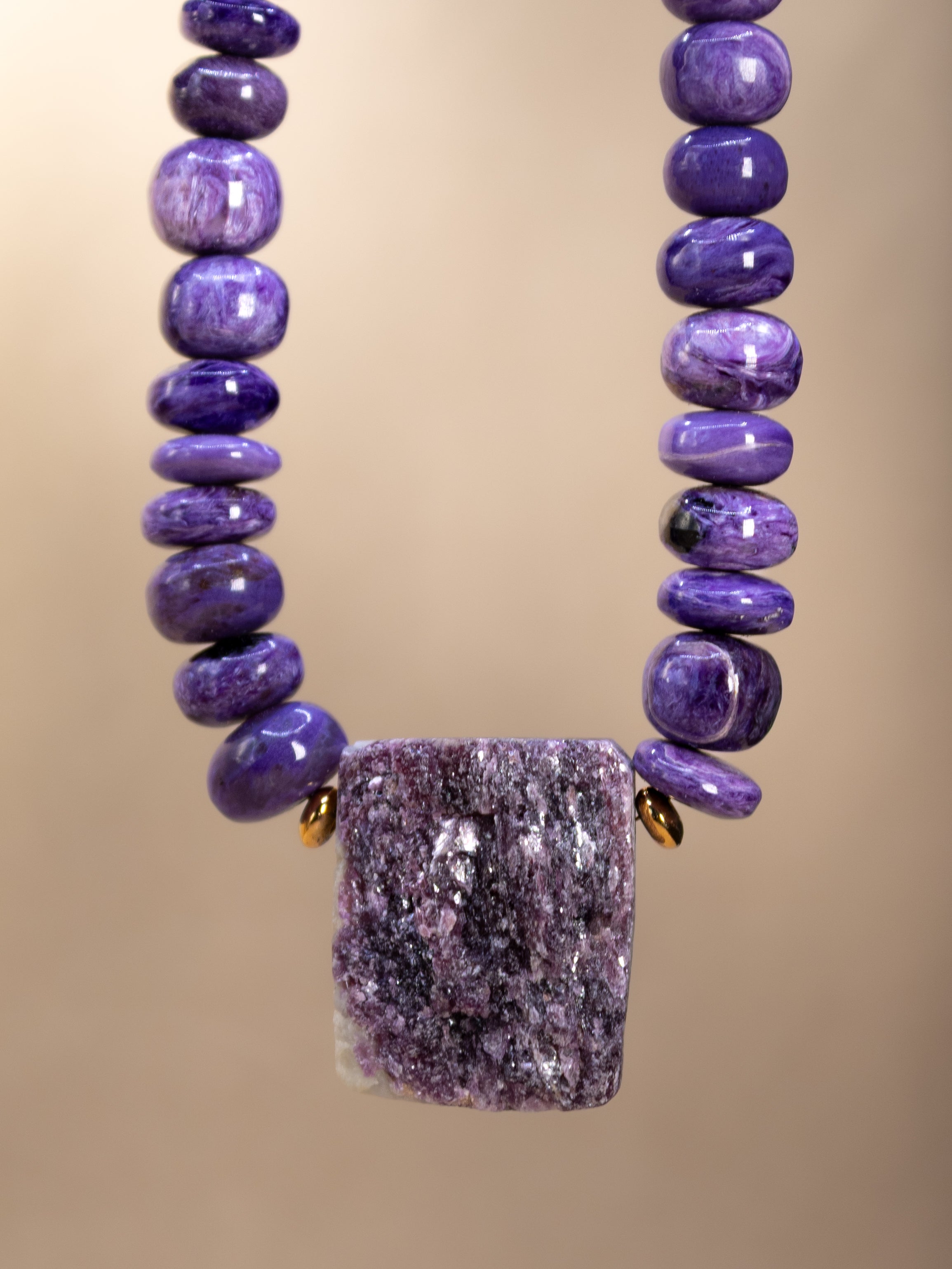Charoite + Raw Lepidolite Necklace